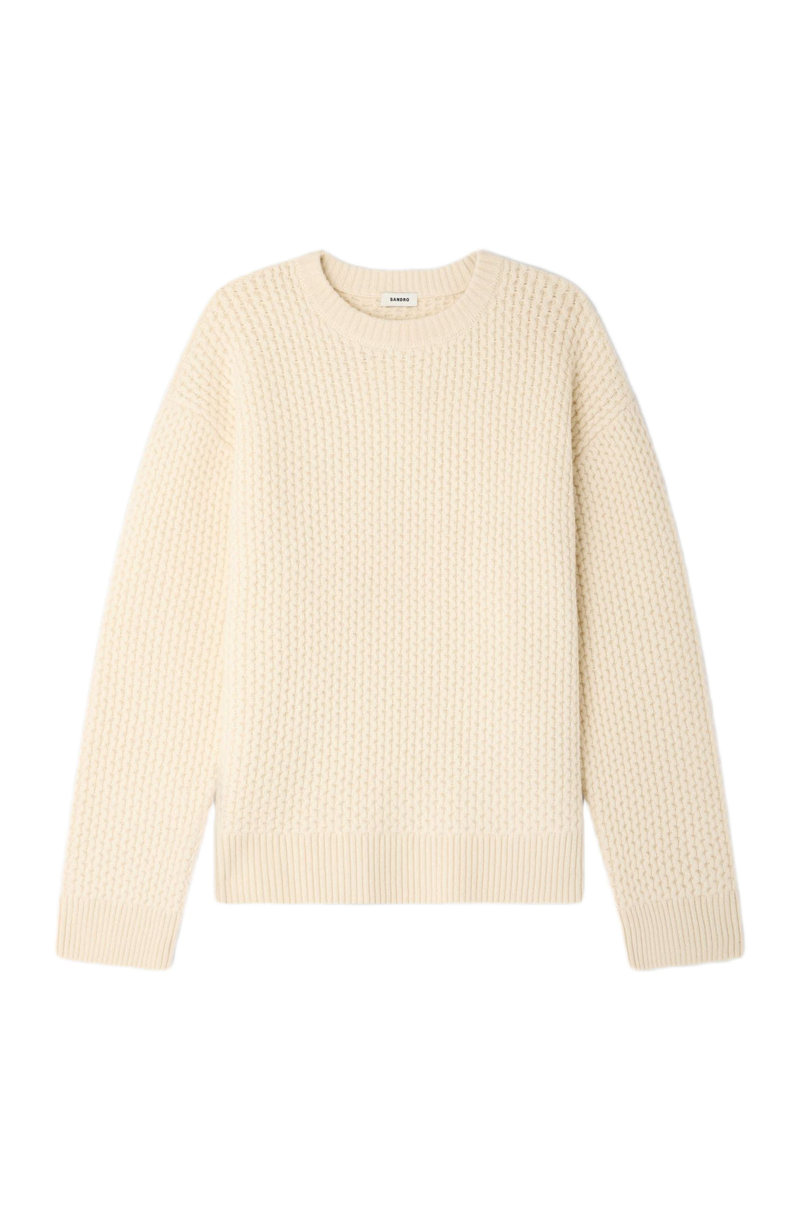 SANDRO Honeycomb stitch wool sweater in Off White at Nordstrom - 6