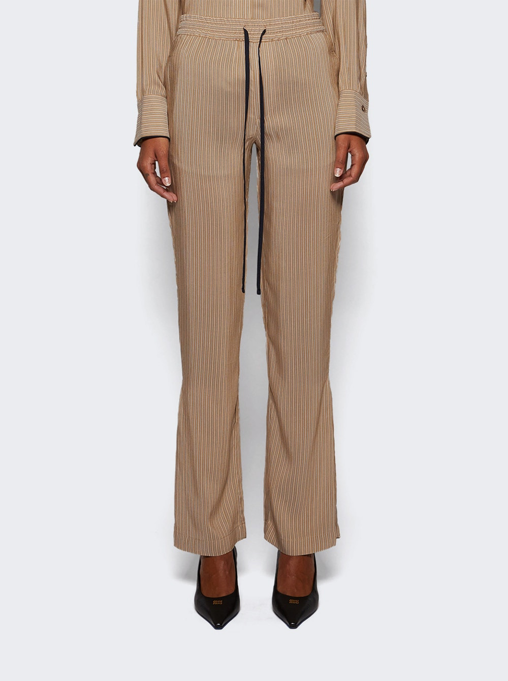Pleat Detail Pyjama Trouser Tobacco And Midnight - 3