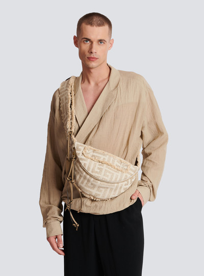 Balmain Monogrammed cotton raffia belt bag outlook
