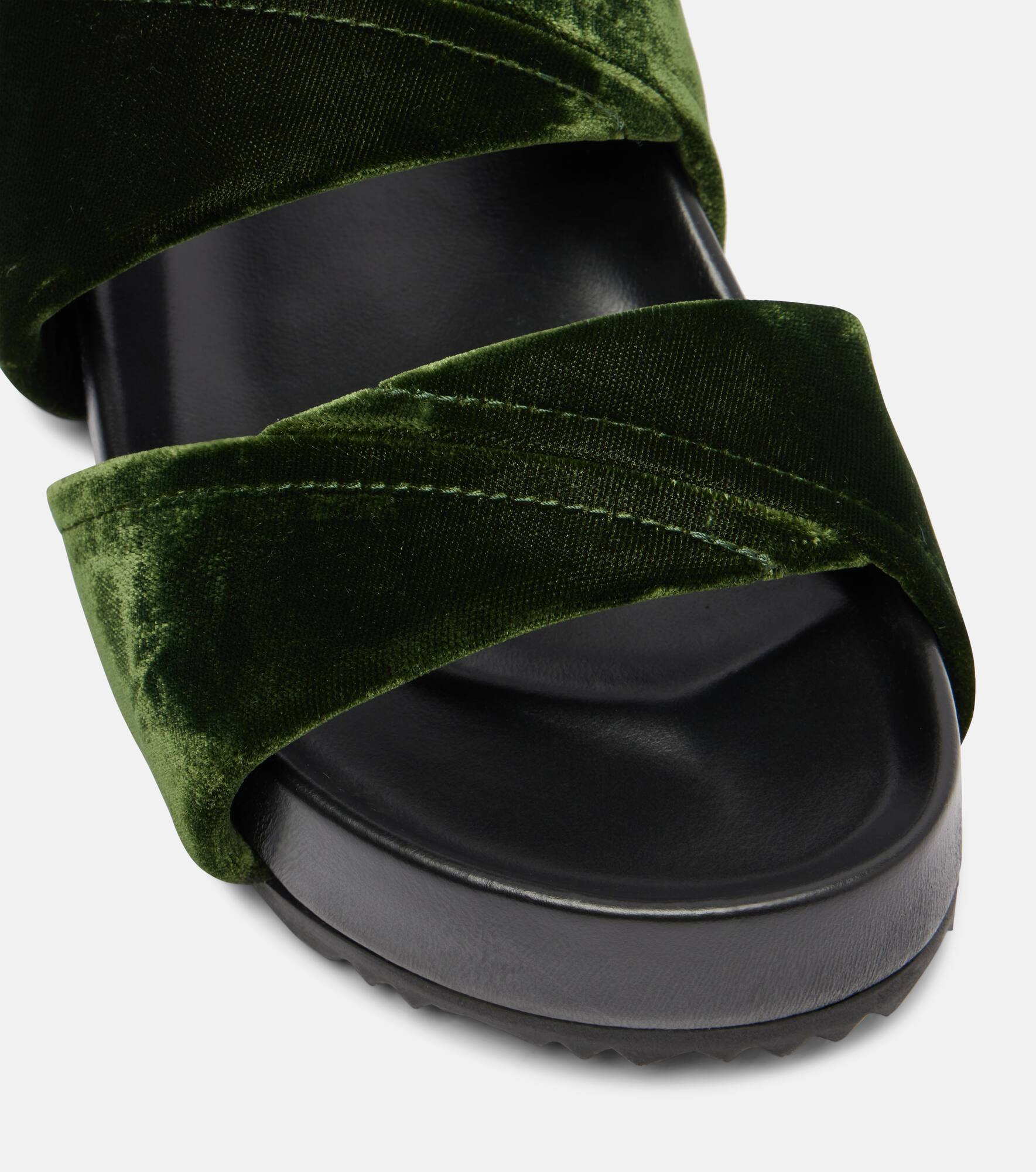Leather-trimmed velvet slides - 5