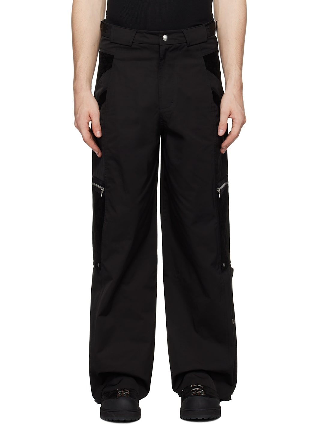 Black Snapped Hem Cargo Pants - 1