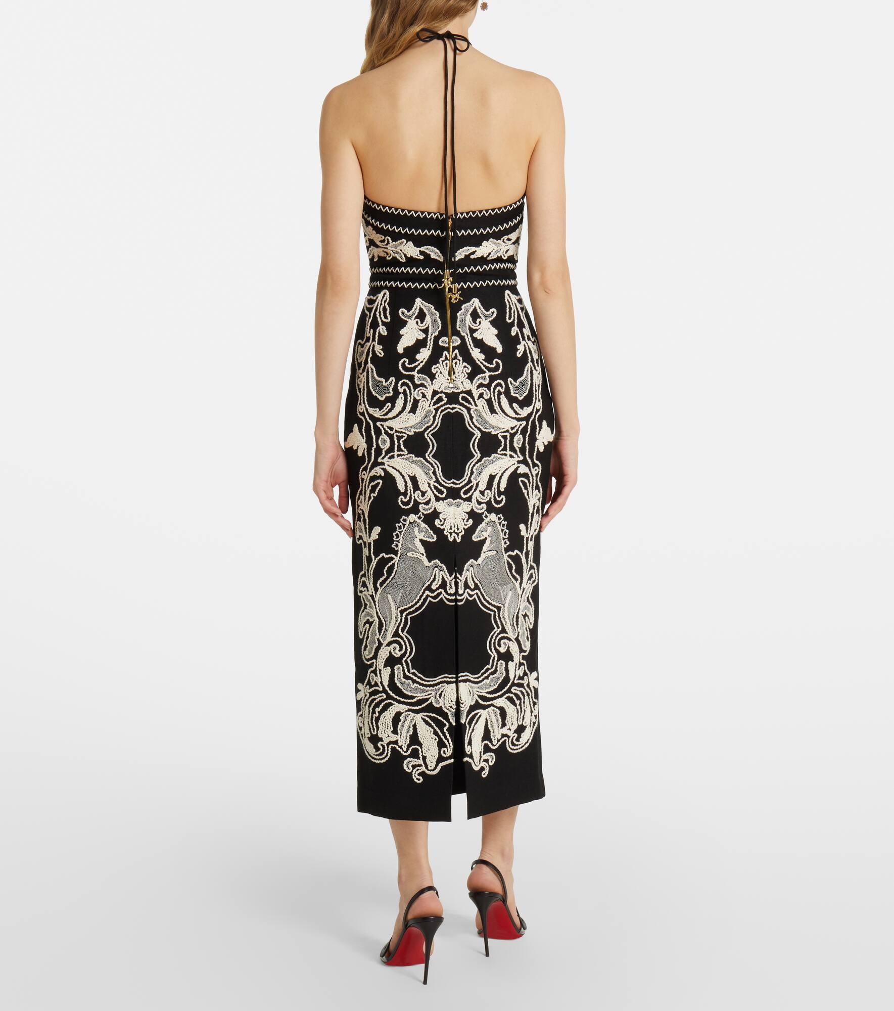 Azera embroidered linen-blend midi dress - 3