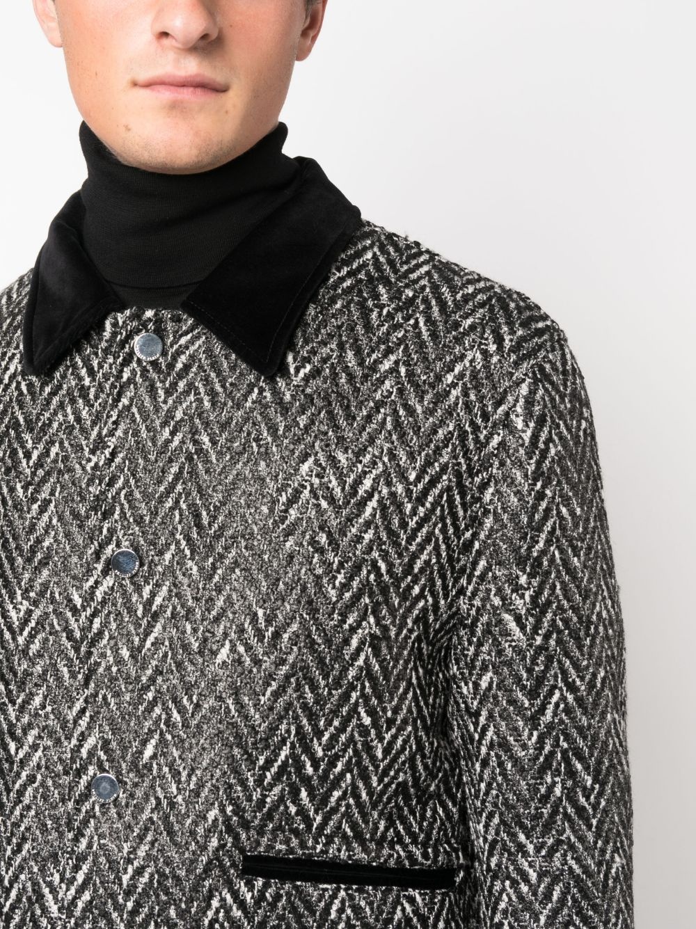 herringbone-pattern wool bomber jacket - 5