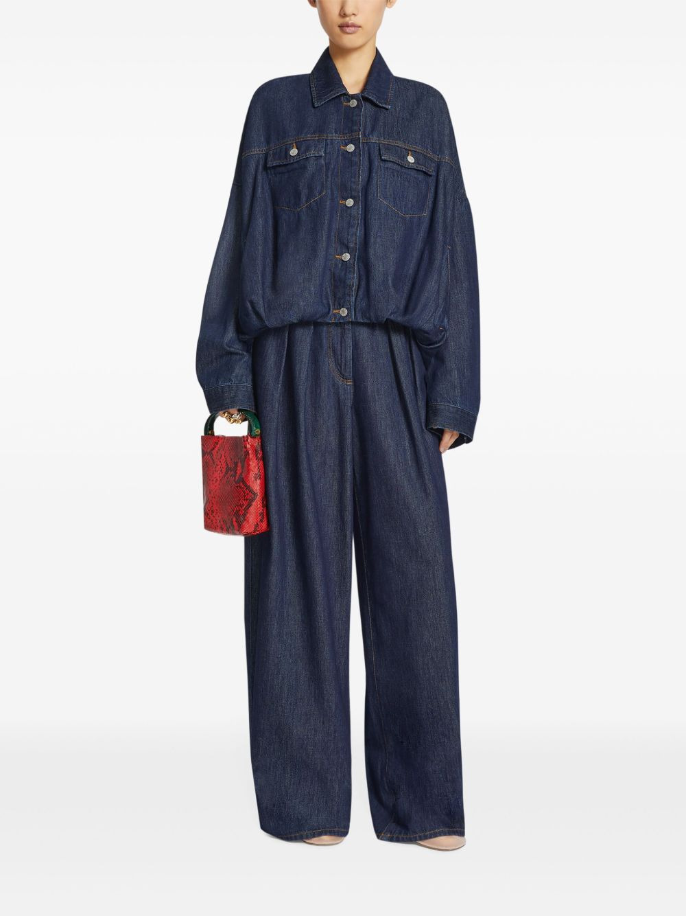 pleated wide-leg jeans - 2