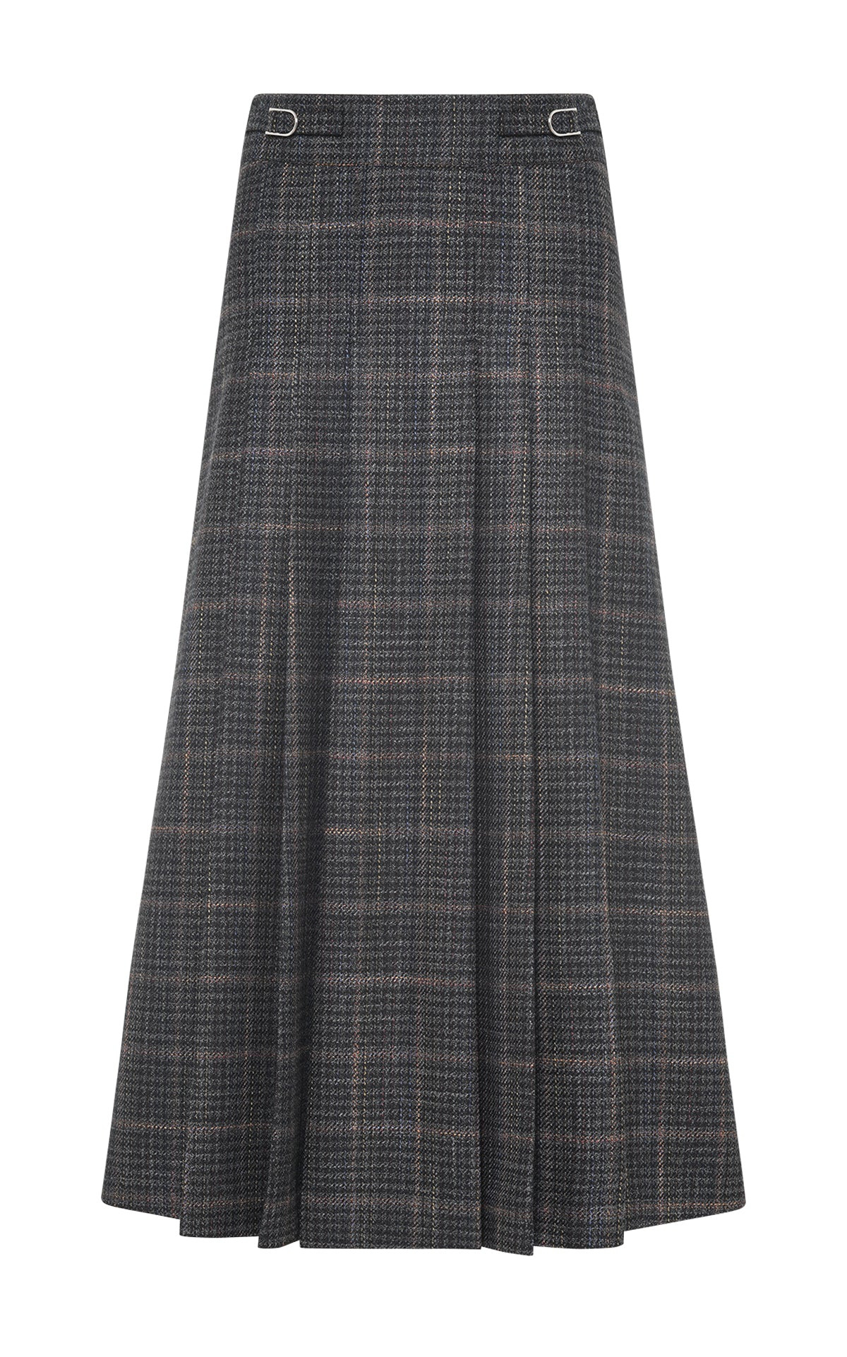 Wesley Midi Skirt in Charcoal Wool Silk Clubcheck Plaid - 1