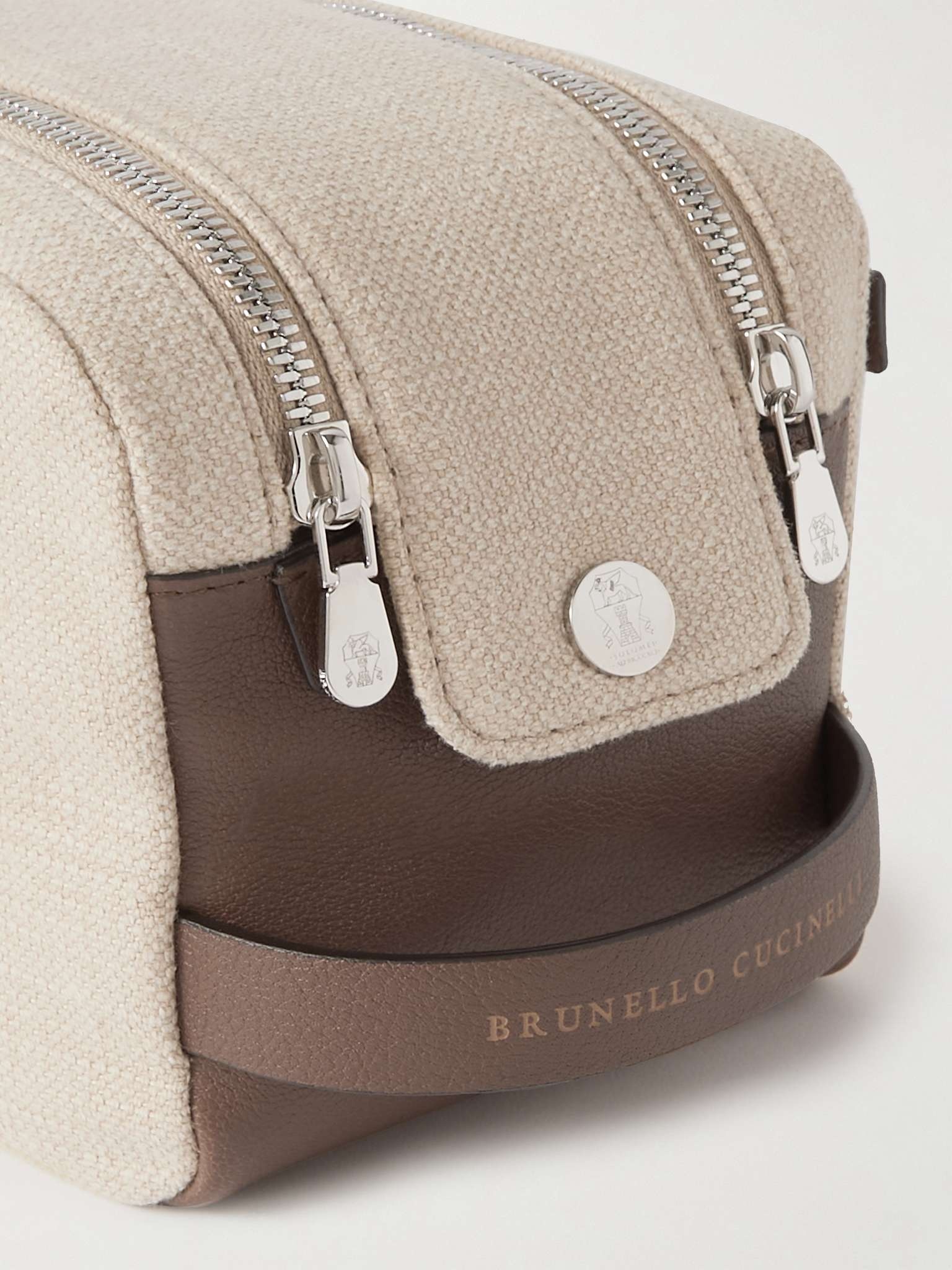 Leather-Trimmed Cotton and Linen-Blend Wash Bag - 4