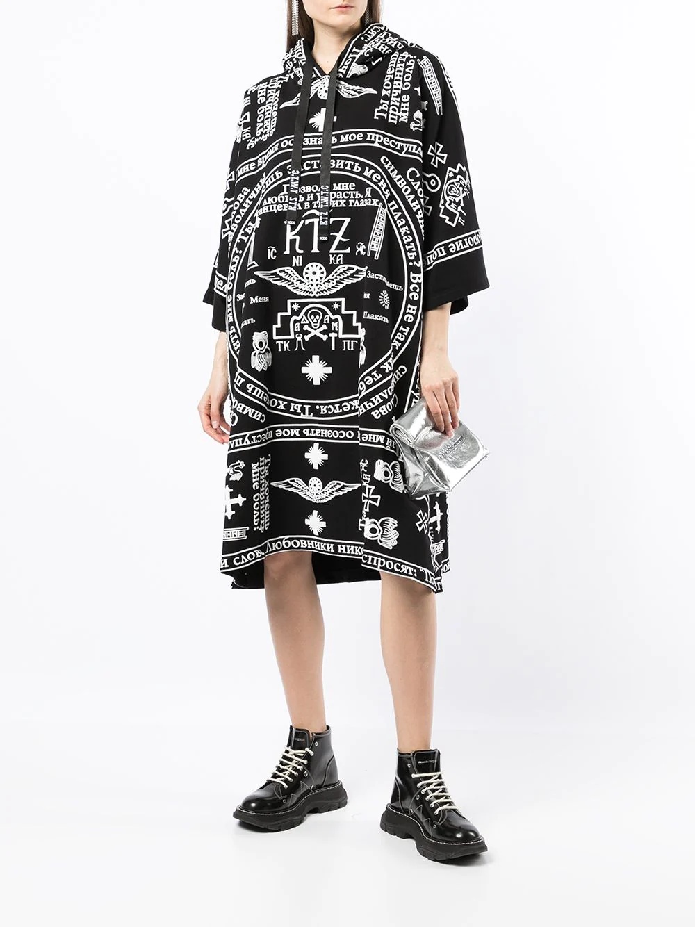 church print hooded kaftan - 3