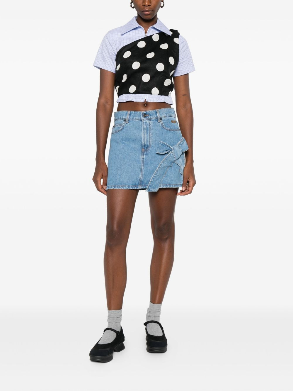 bow-detail denim mini straight skirt - 2
