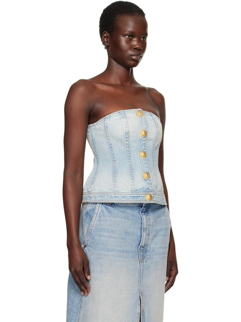 Blue Buttoned Denim Corset Top 2