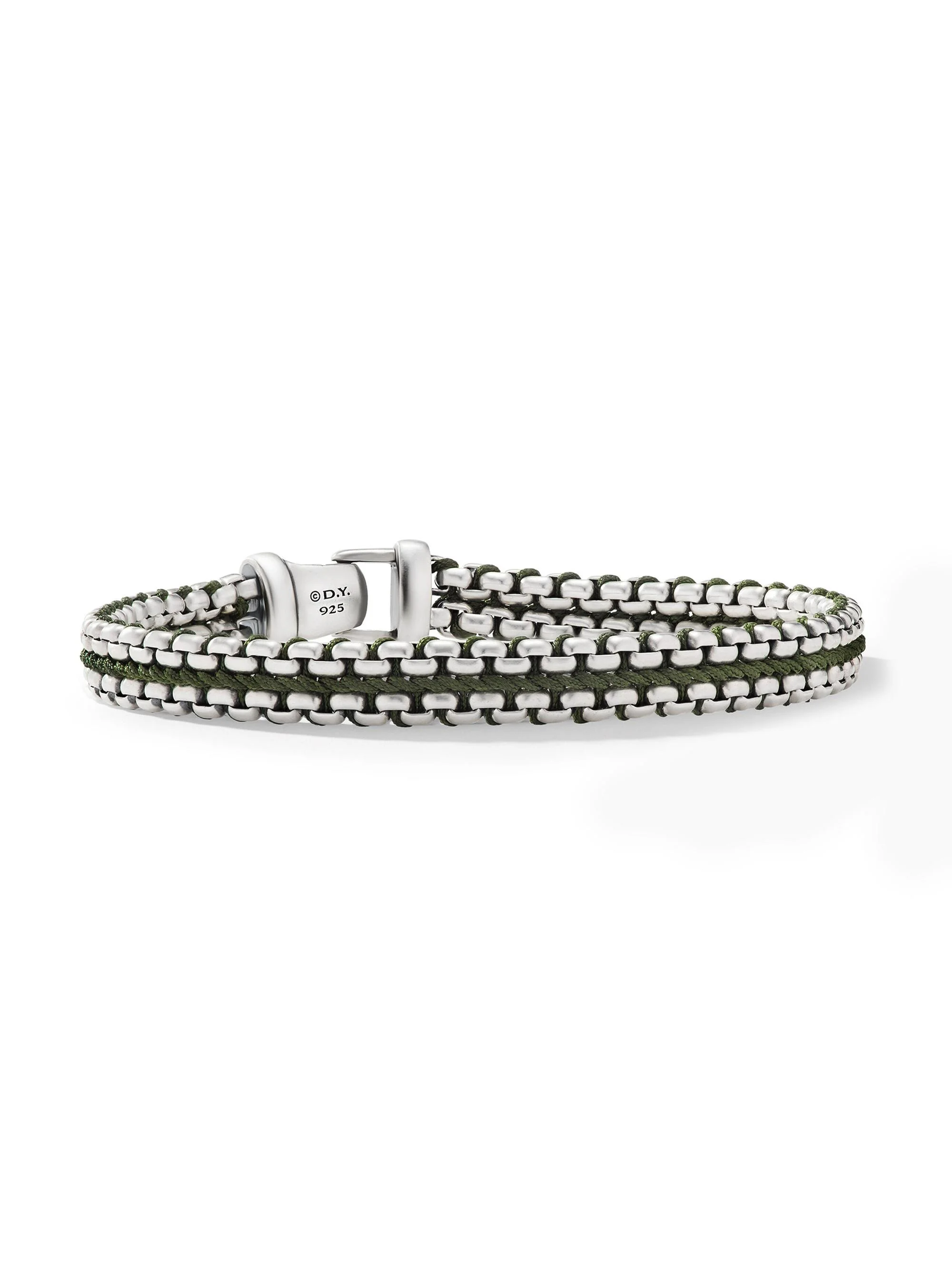 Men's Woven Box Chain Bracelet in Sterling Silver - Green - 1