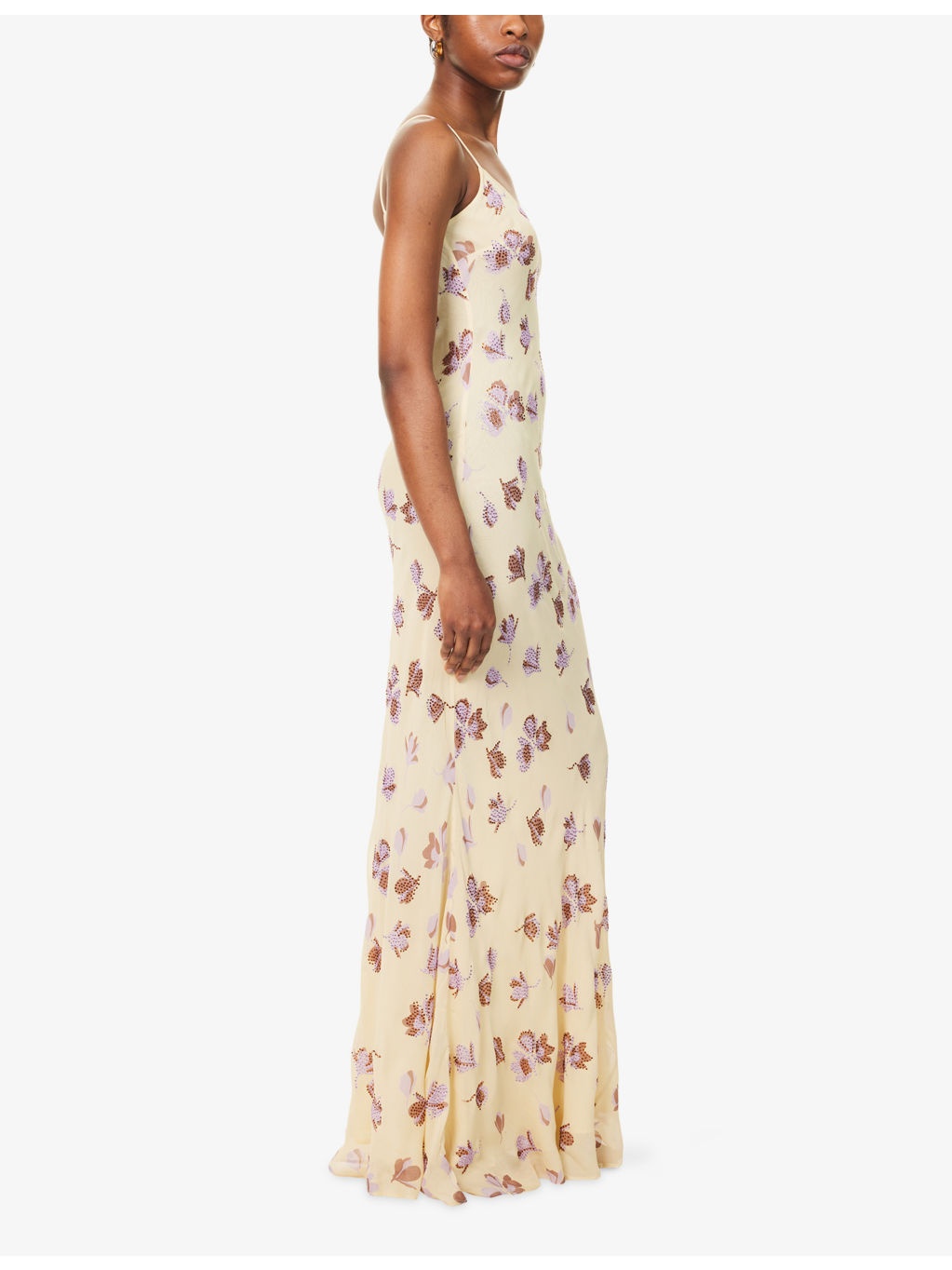 Floral Rhinestone Chiffon Maxi Dress - 3