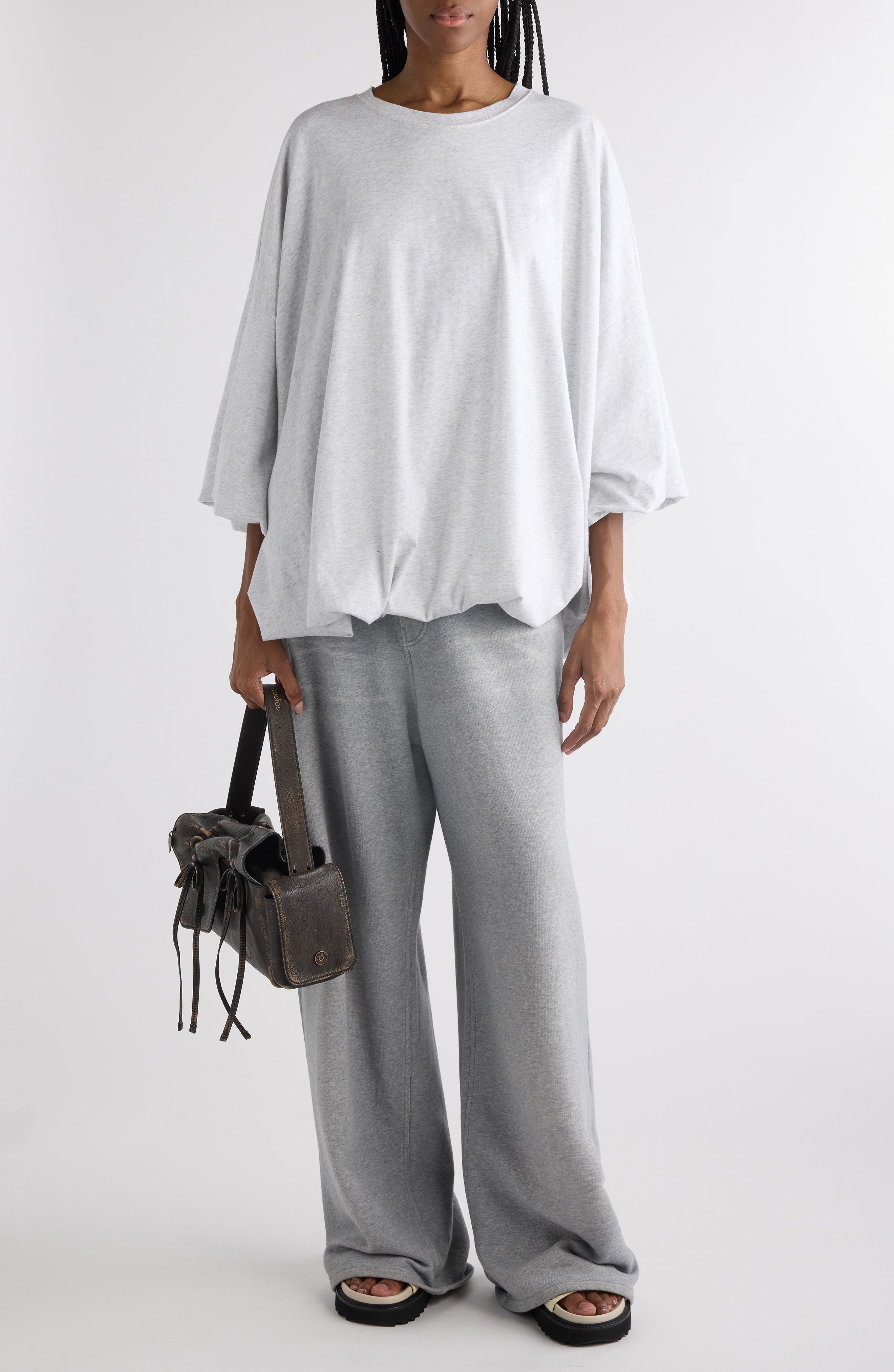 Acne Studios Eniko Bubble Hem Sweatshirt in Grey Melange at Nordstrom - 2