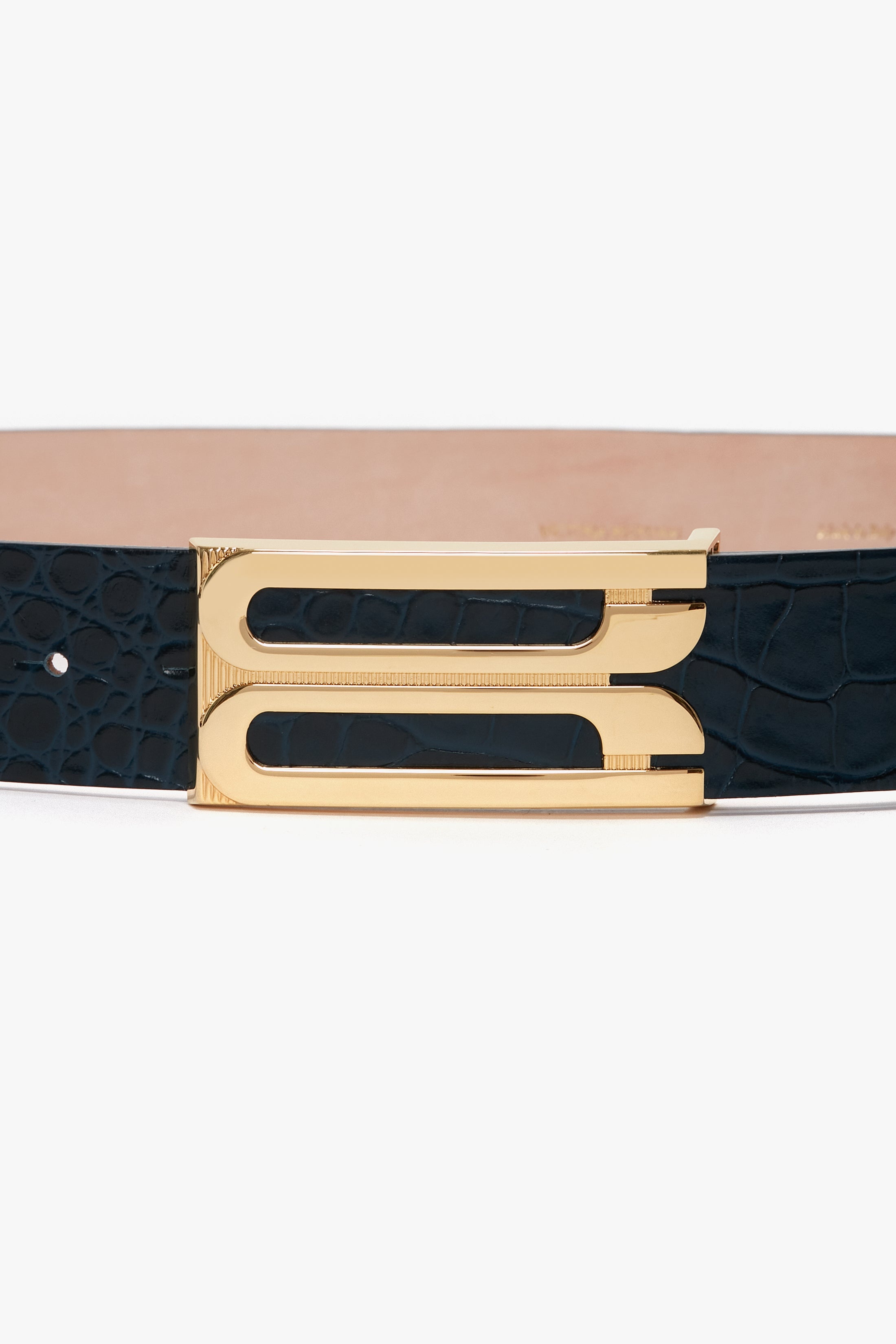 Jumbo Frame Belt In Midnight Blue Croc Embossed Calf Leather - 3
