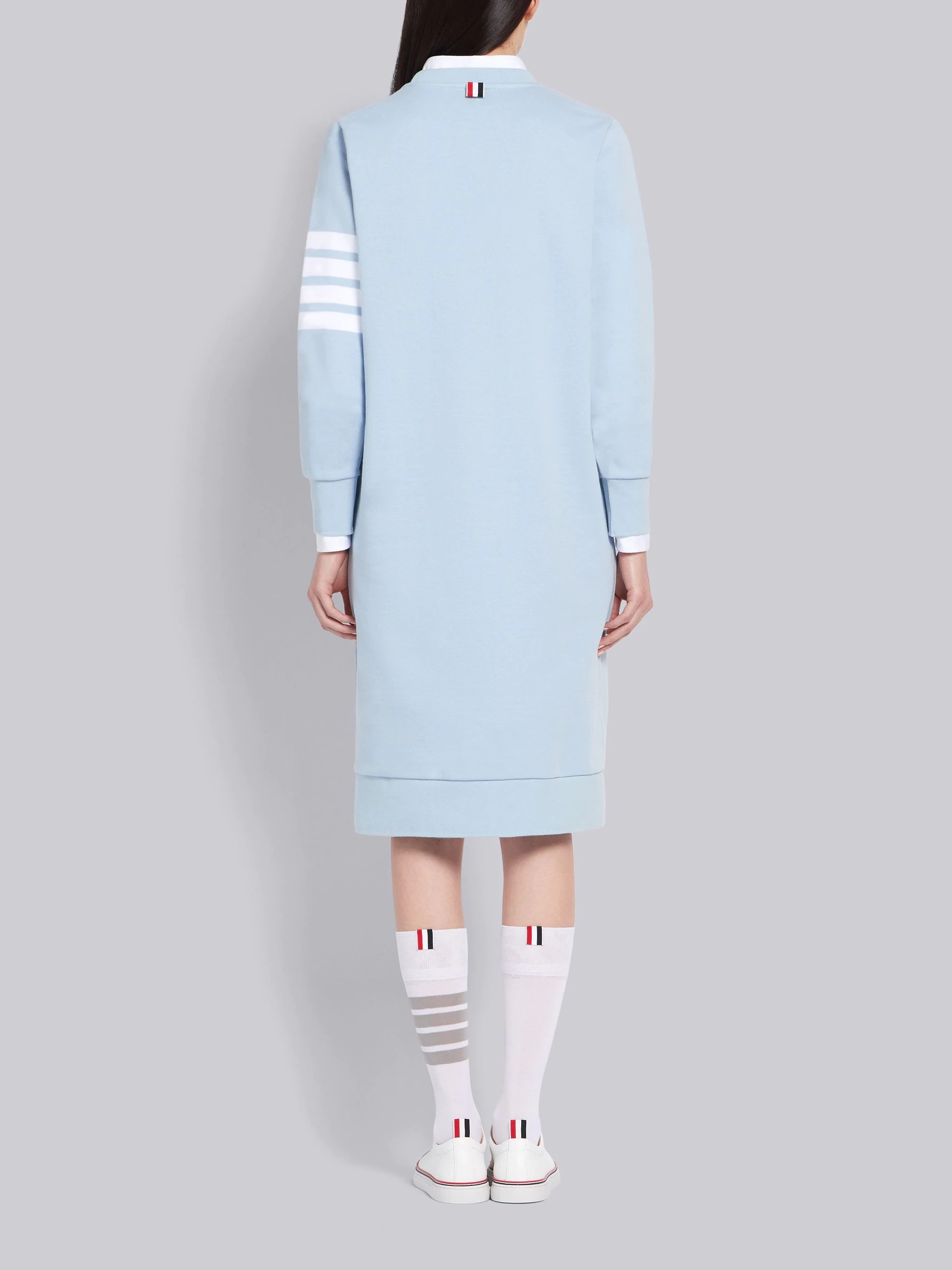Light Blue Classic Loop Back 4-Bar Sweater Dress - 3