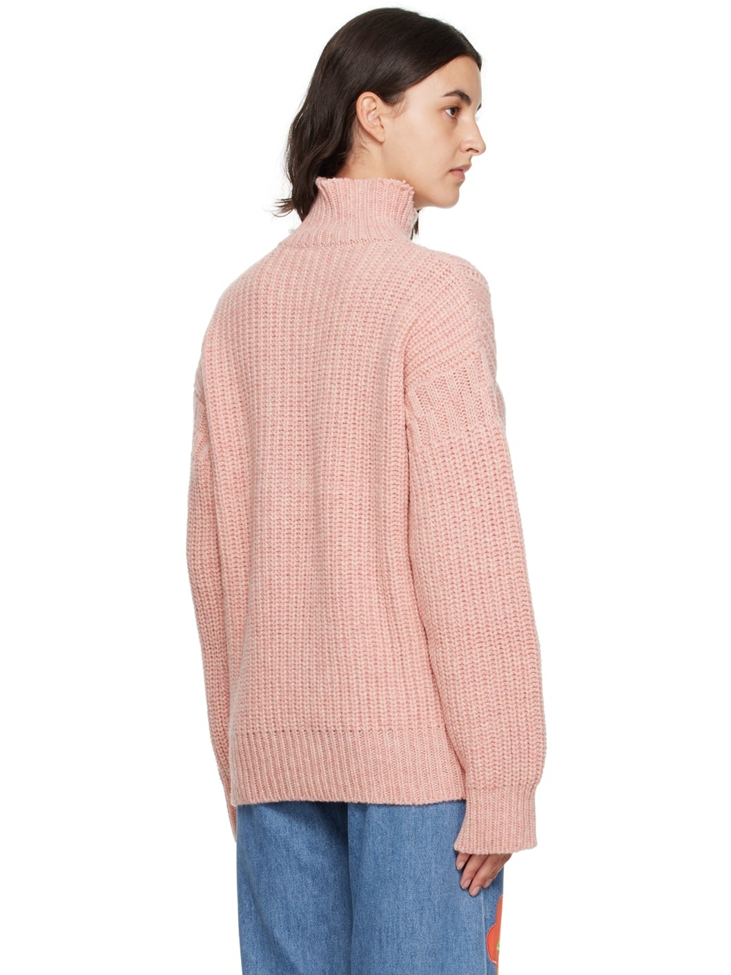 Pink Raw Edge Turtleneck - 3