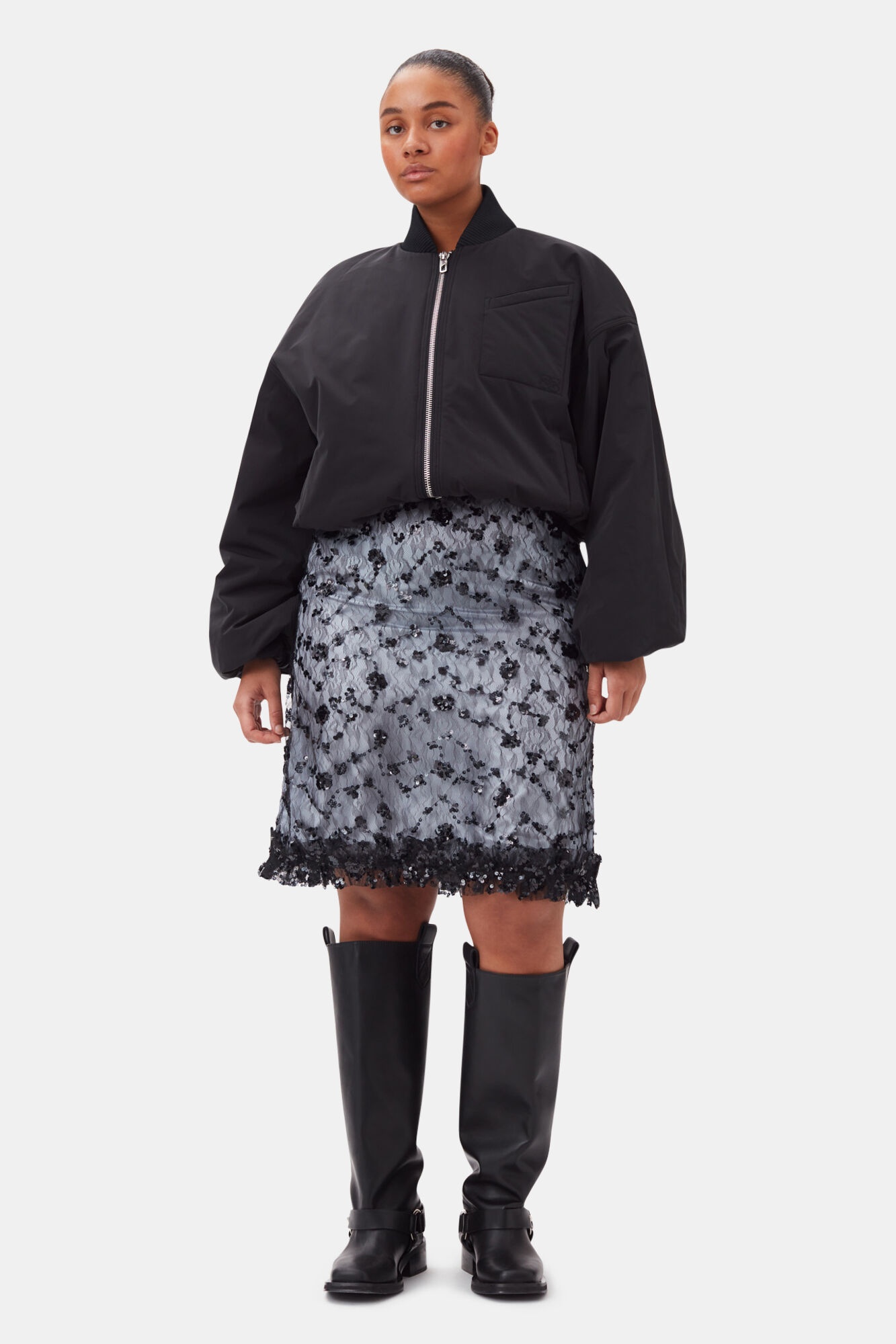 BLACK TWILL OVERSIZED SHORT BOMBER JACKET - 7
