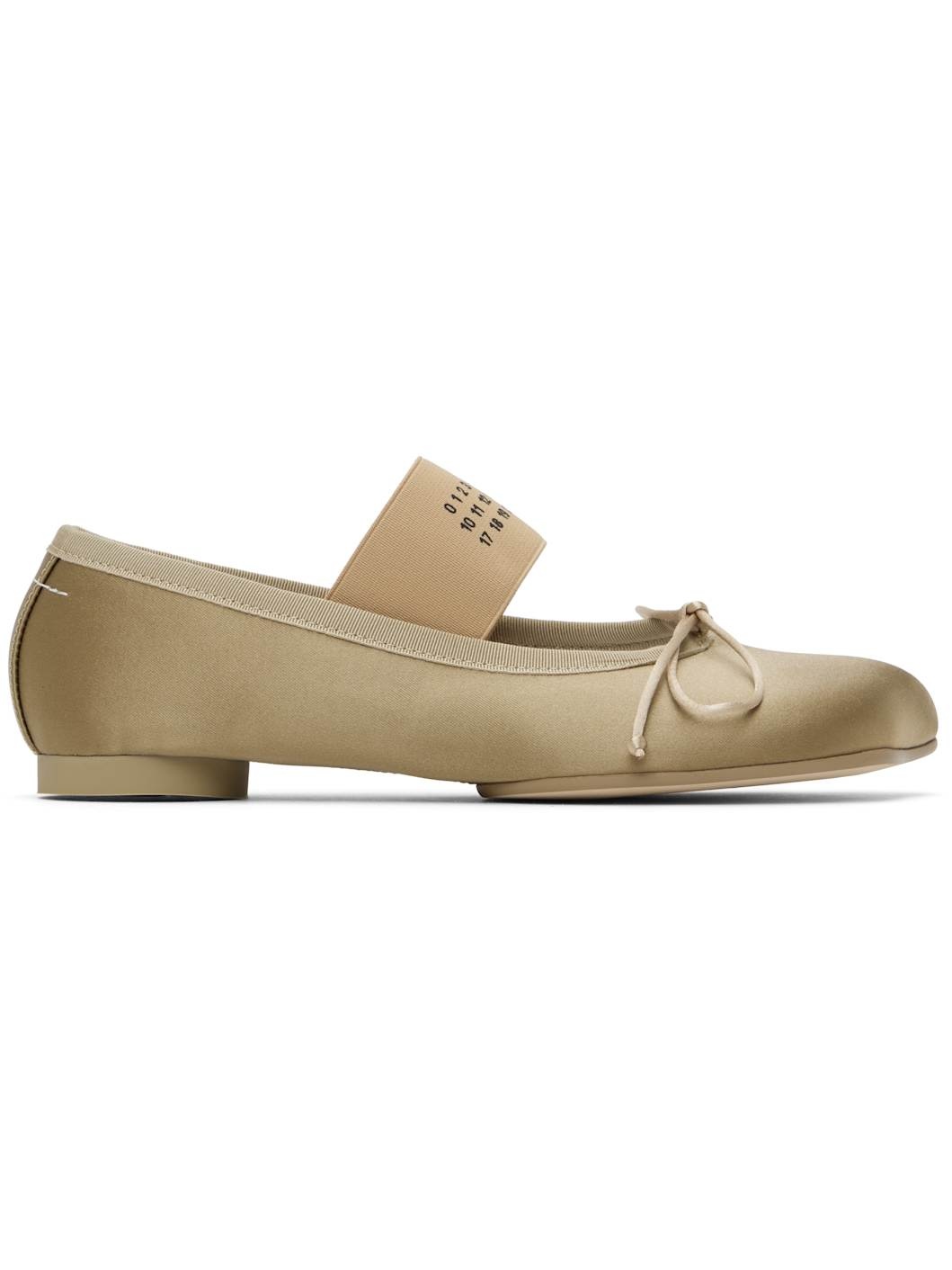 Khaki Satin Anatomic Logo Ballerina Flats - 1