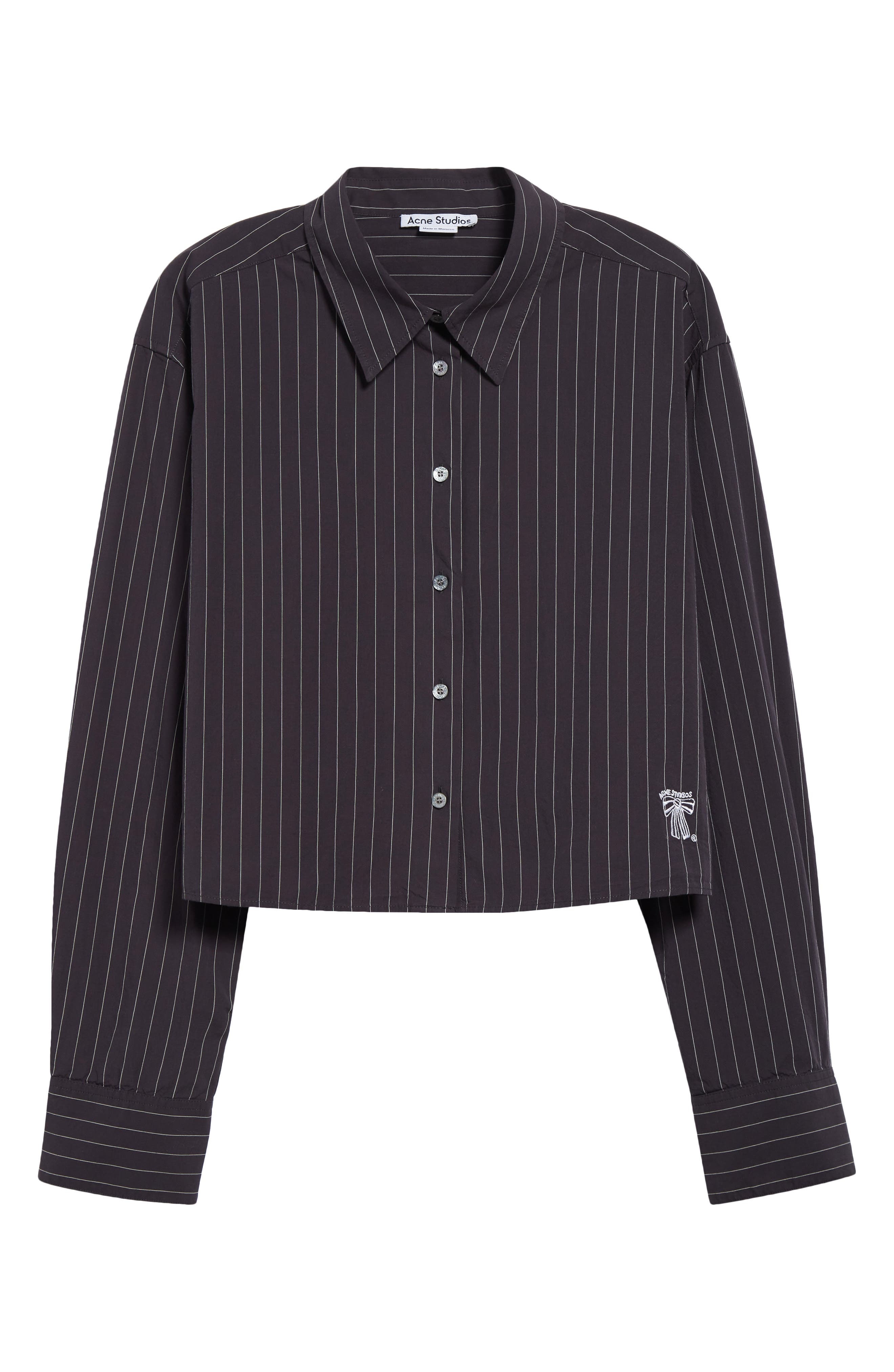 Acne Studios Satai Stripe Crop Organic Cotton Poplin Button-Up Shirt in Black/White J83 at Nordstrom - 6