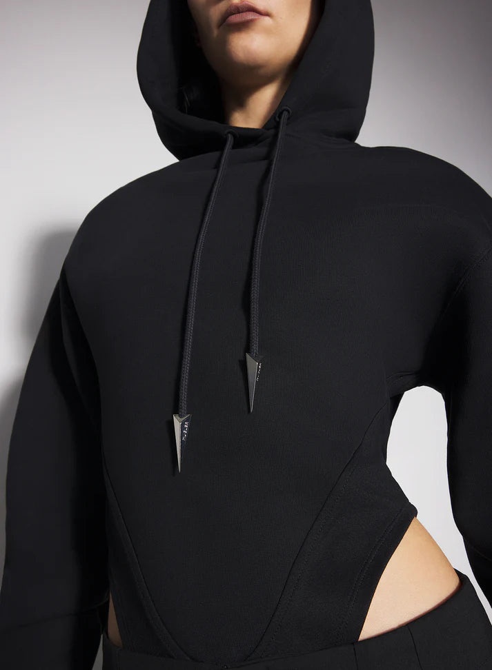 black fleece hoodie bodysuit - 4