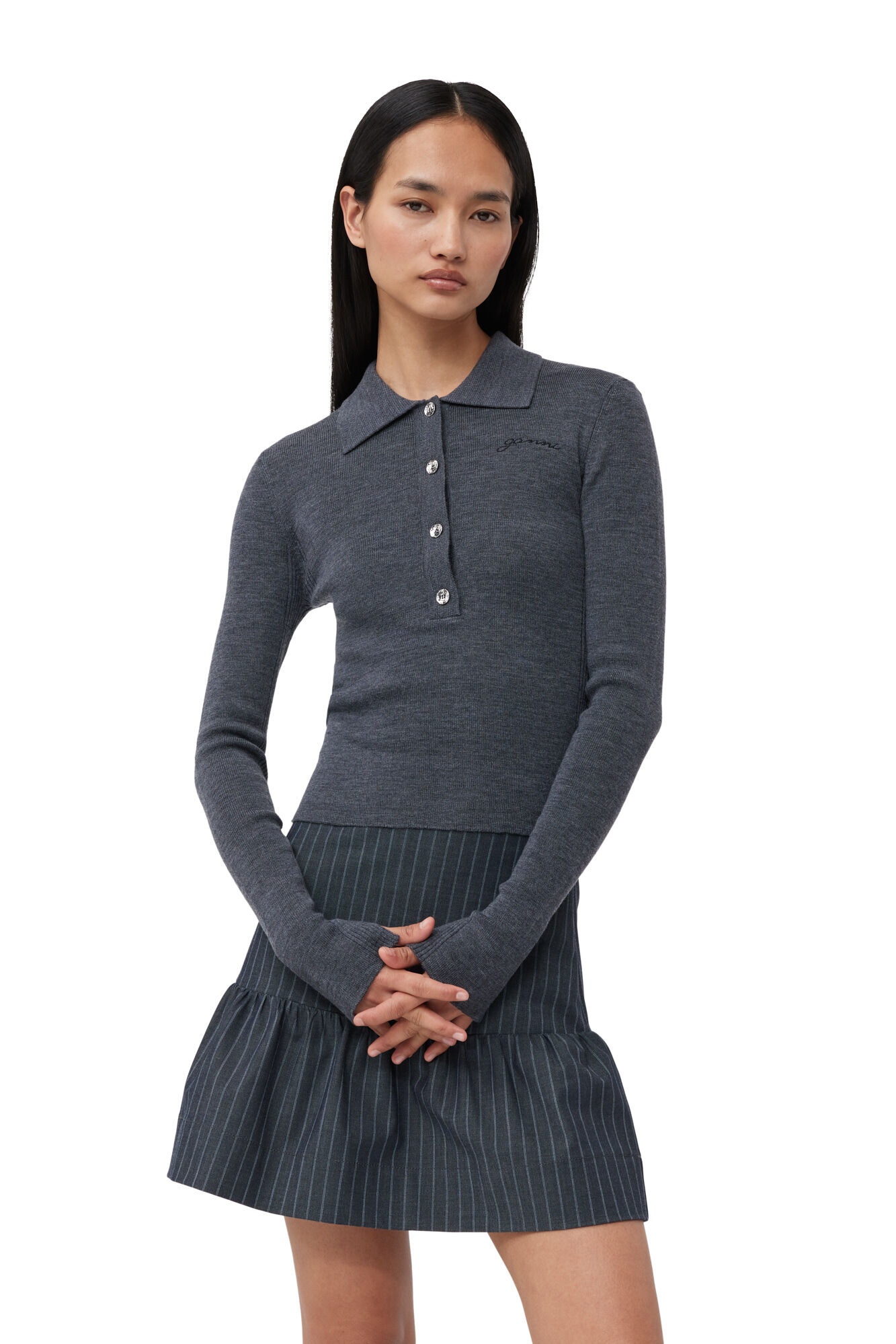 GANNI Stretch Striped Flounce Mini Skirt