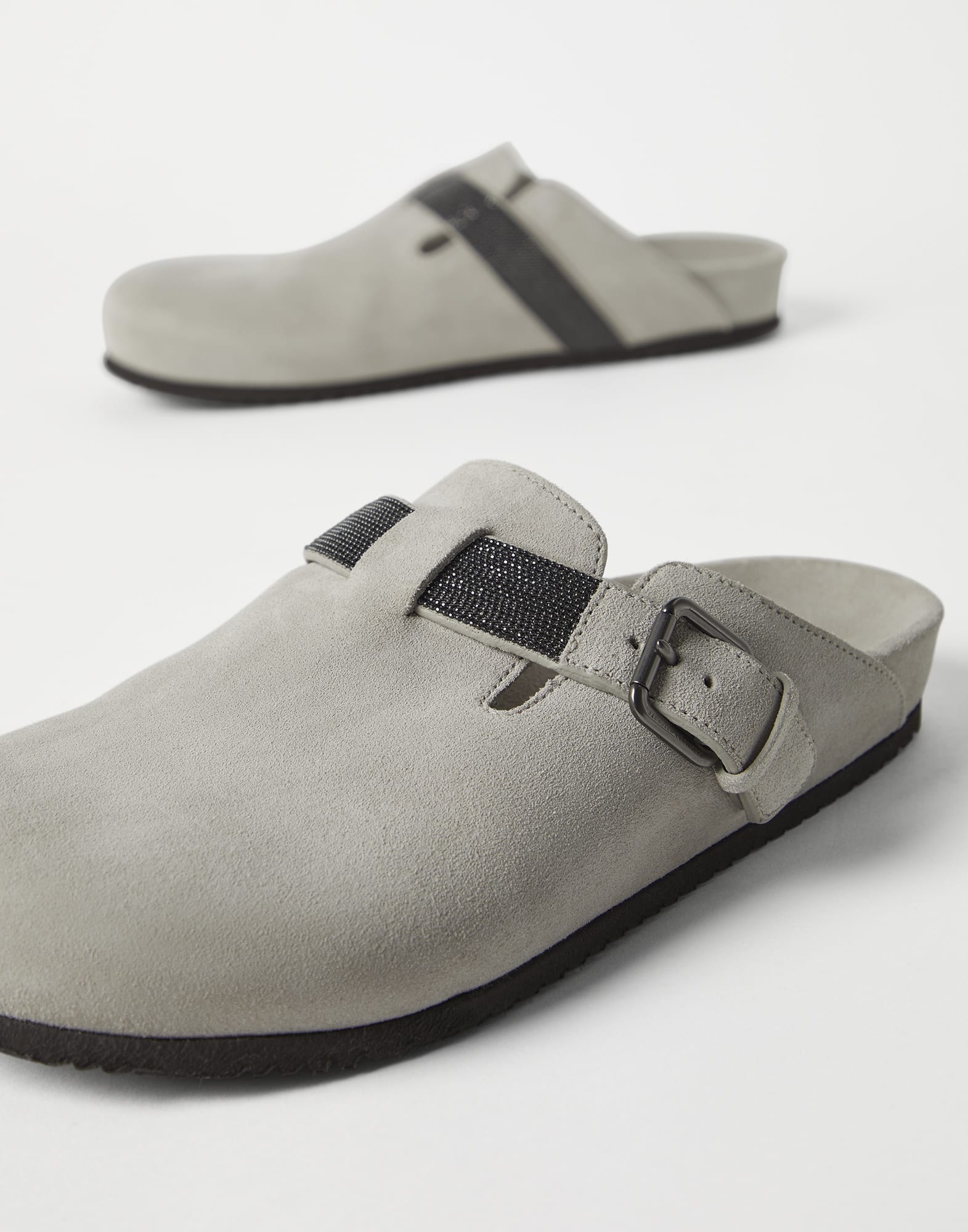 Suede clogs with precious strap - 3