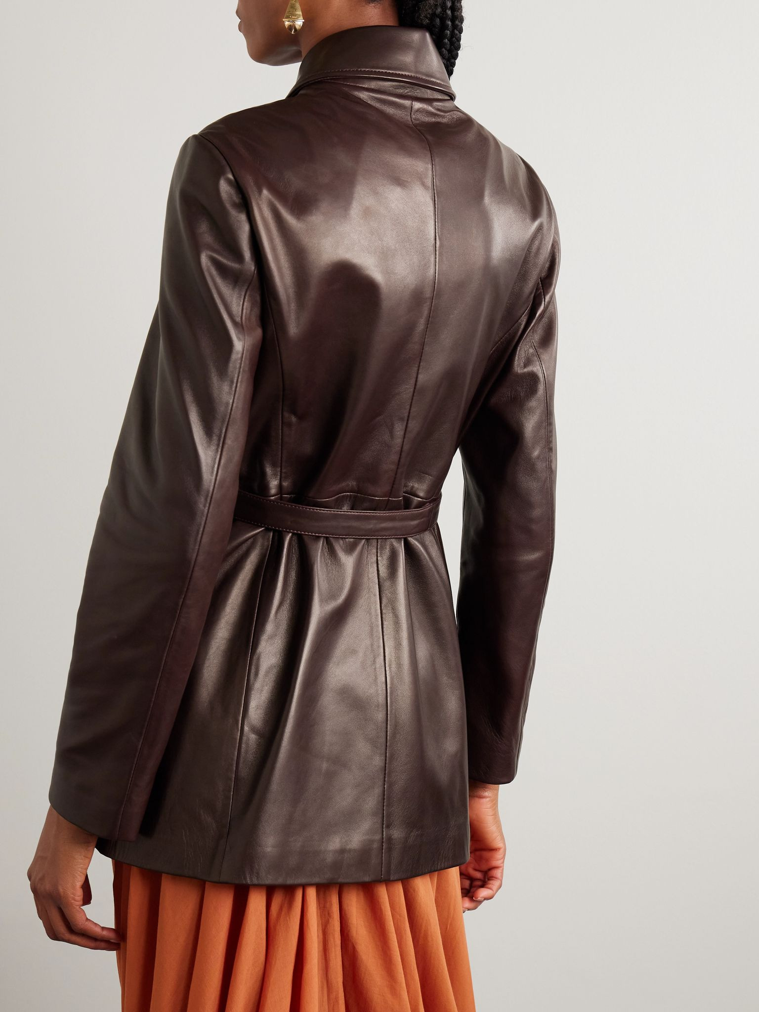 Ramona belted paneled leather jacket Burgundy - 4