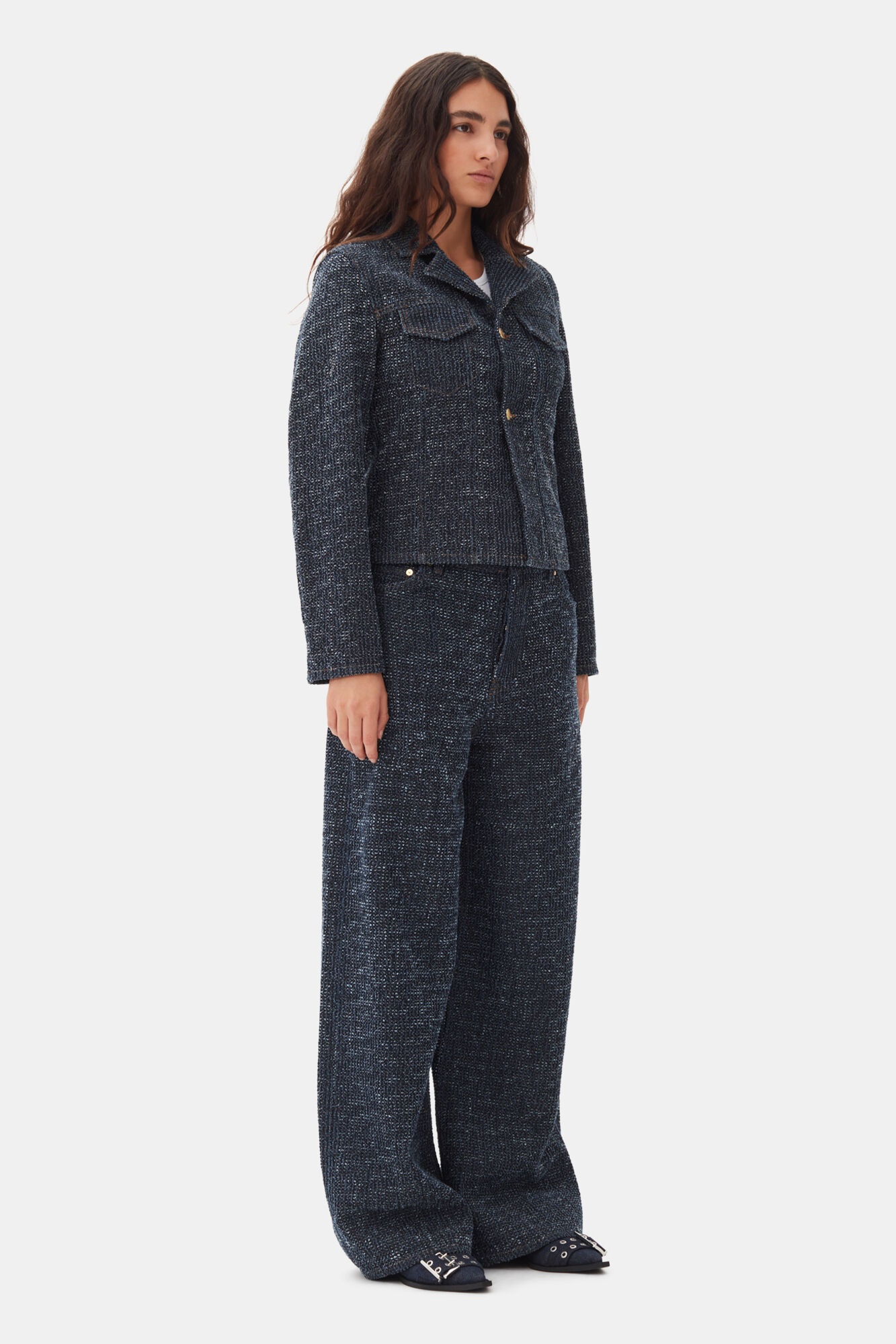 DARK BLUE FLUFFY DENIM BLAZER - 4