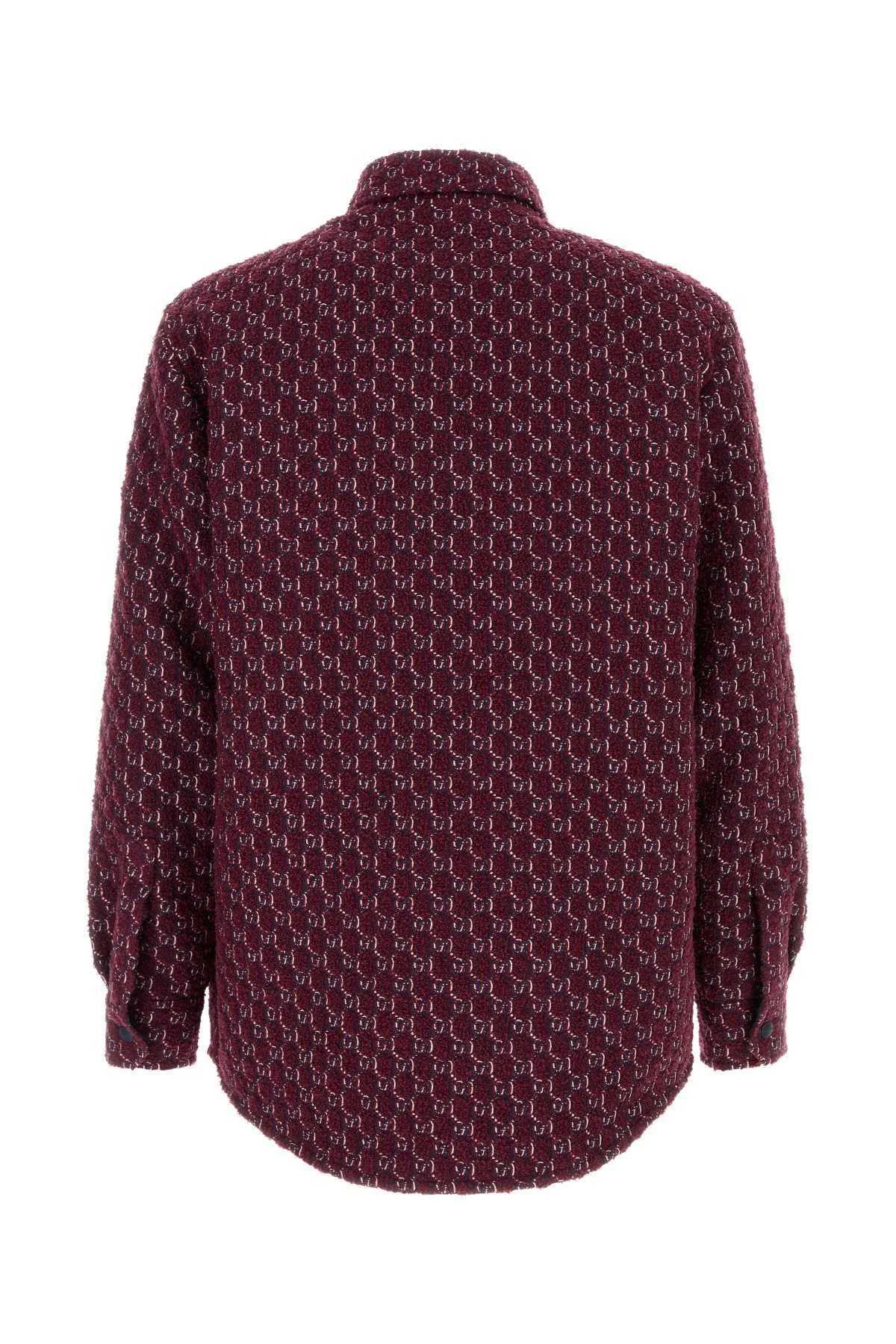 Gucci Men Burgundy Boucle Padded Shirt - 2