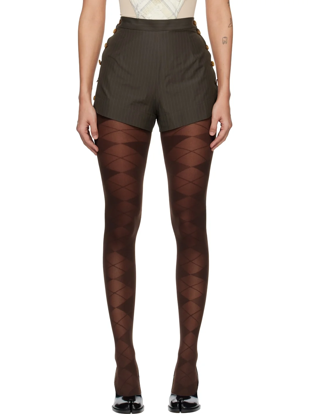 Khaki Elle Button Shorts - 1