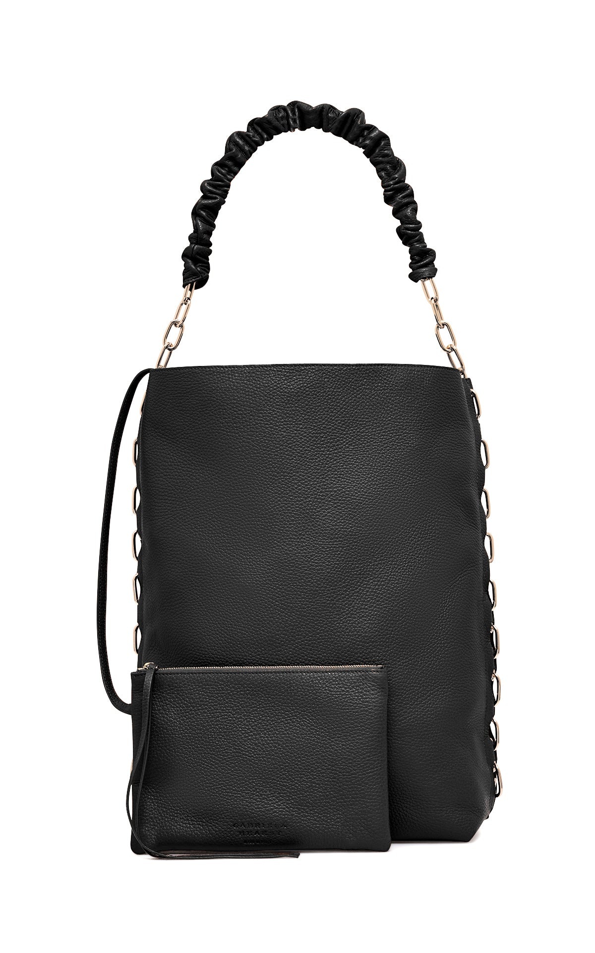 Chain Tote Bag in Black Textured Leather - 3