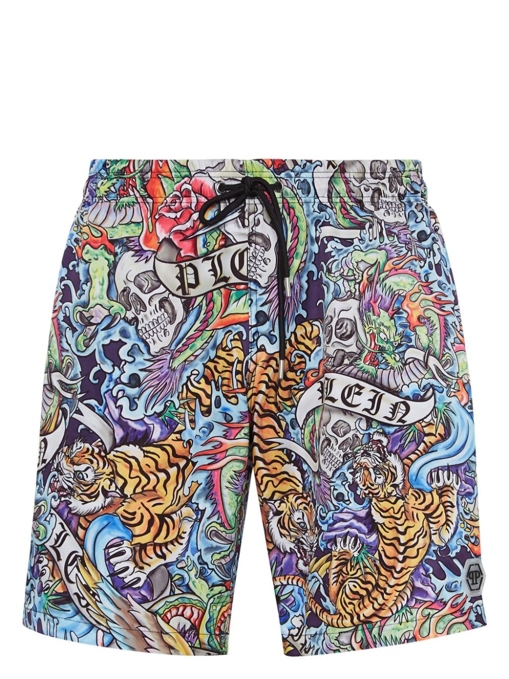 Tattoo-print drawstring swim shorts - 1