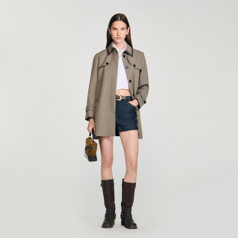 Sandro HOUNDSTOOTH TRENCH, LEATHER COLLAR outlook