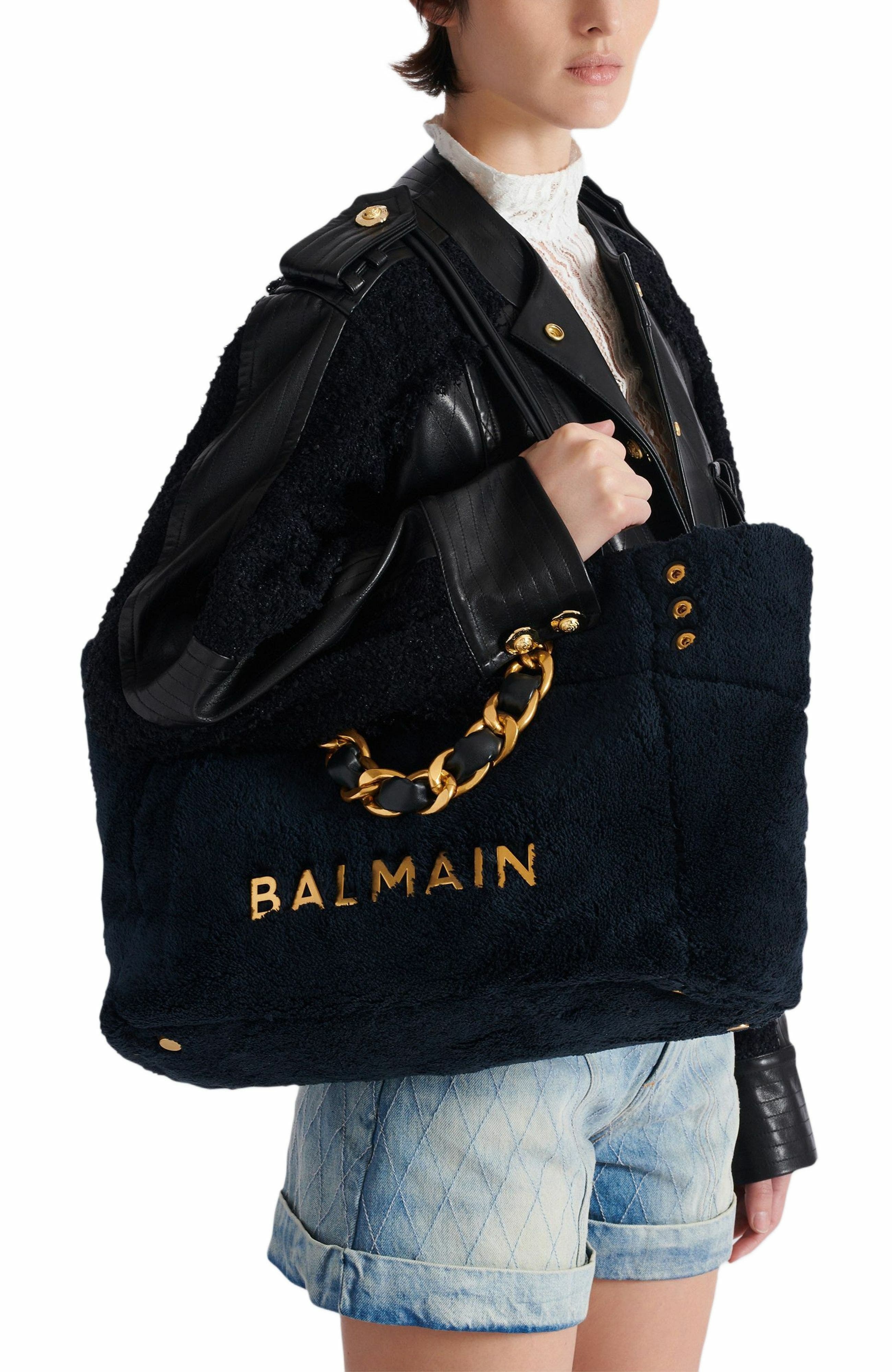 Balmain 1945 Soft terry tote bag in Black at Nordstrom - 8