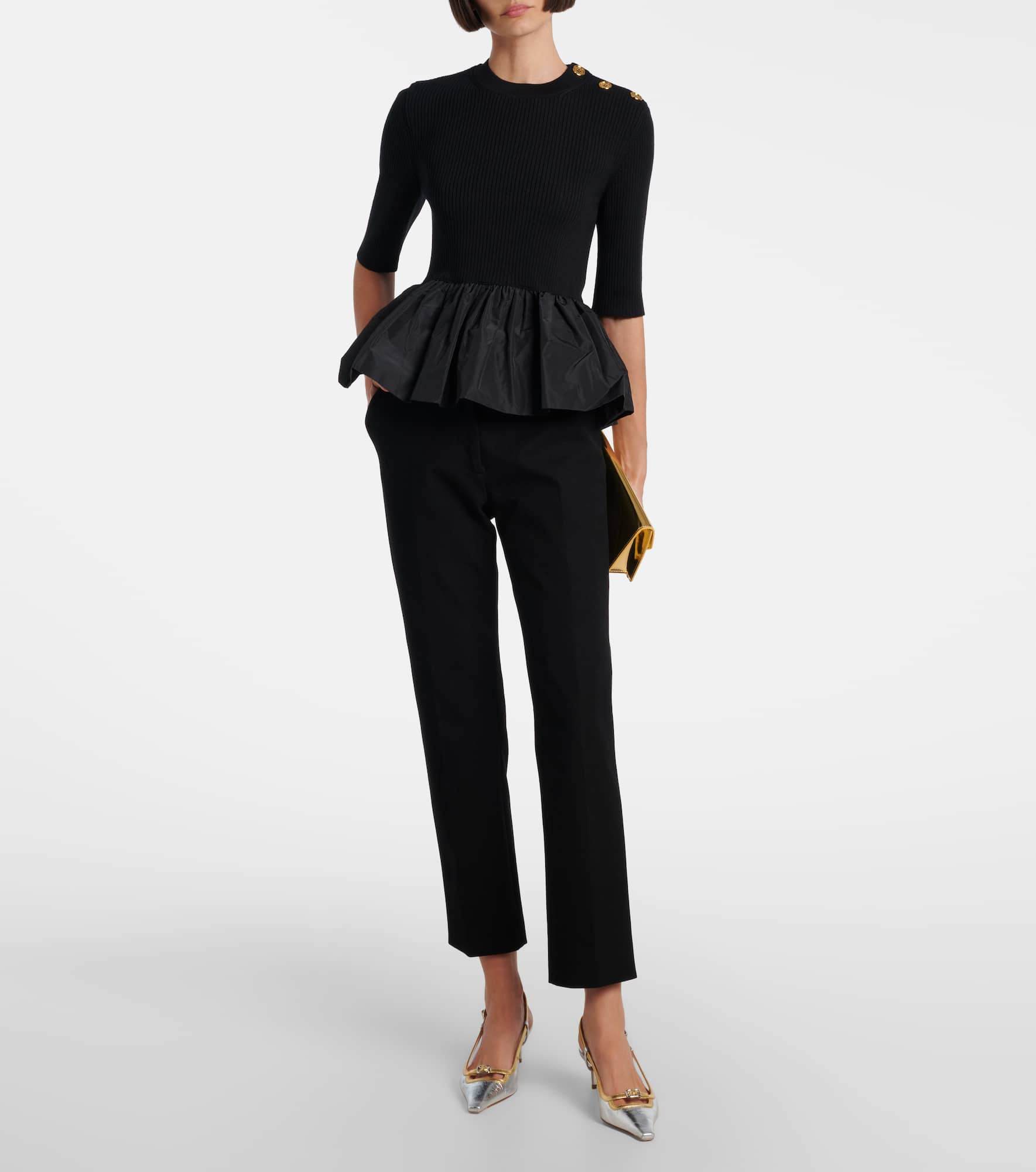 Ribbed-knit peplum wool top - 2