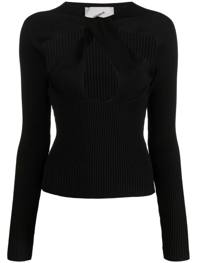 twisted cut-out rib-knit top - 1