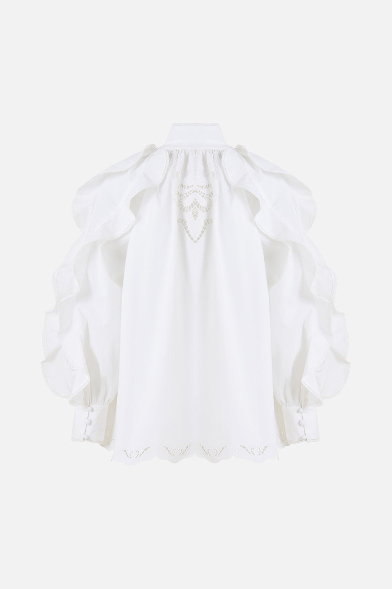 CAMILLA RELAXED BLOUSE WITH FRILL SLEEVE DETAIL - WHITE outlook