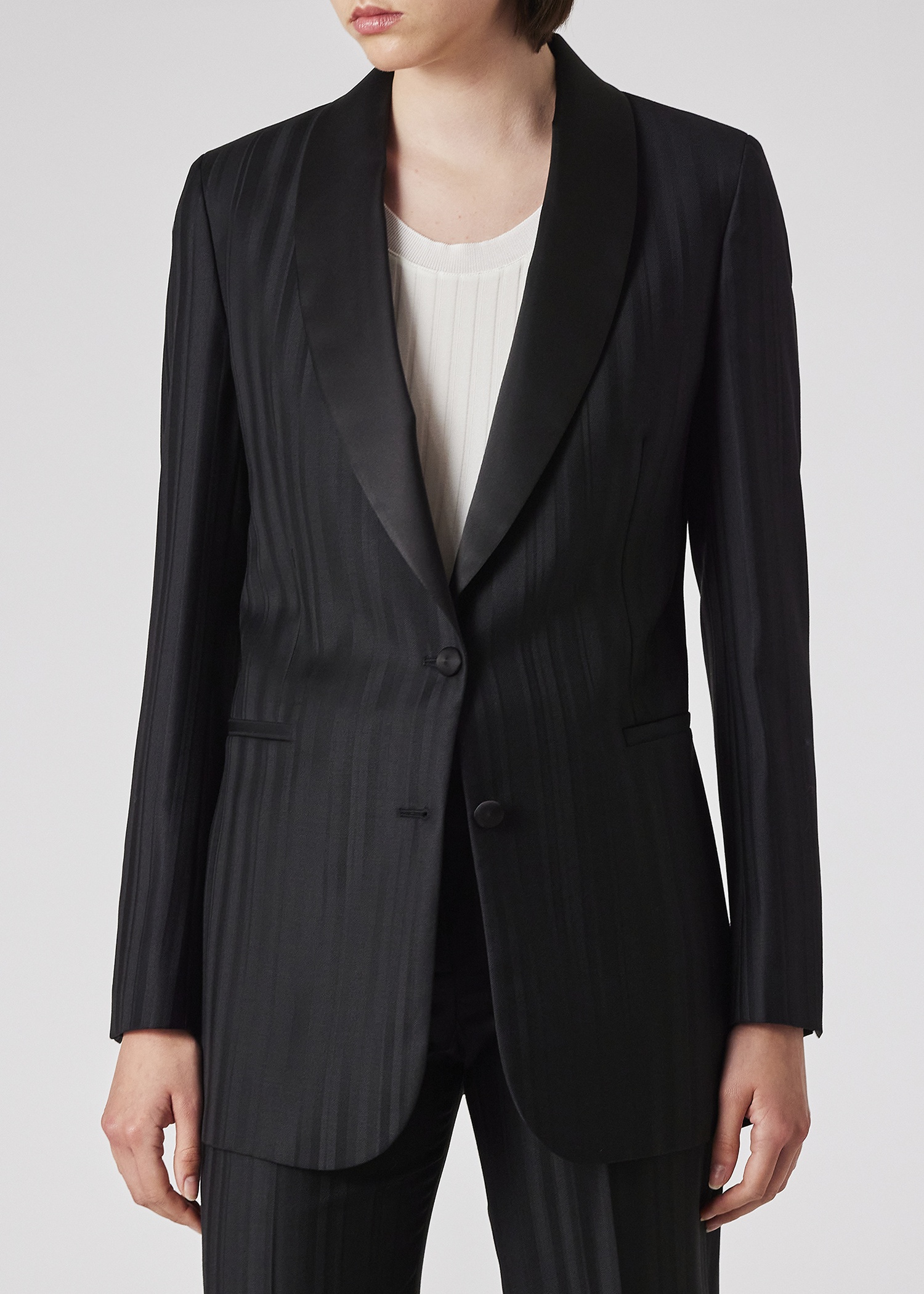 Women's Black 'Shadow Stripe' Shawl Collar Blazer - 5