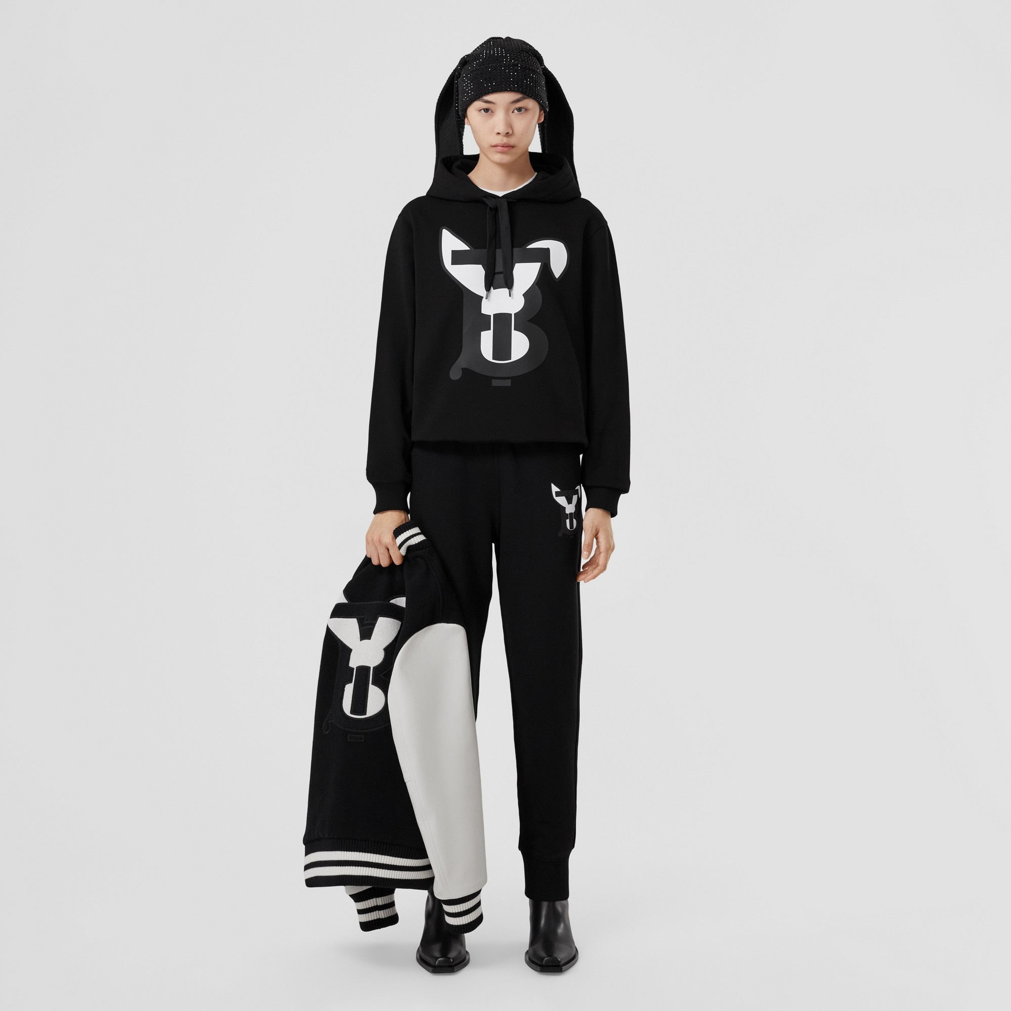 Rabbit Print Cotton Hoodie - 5
