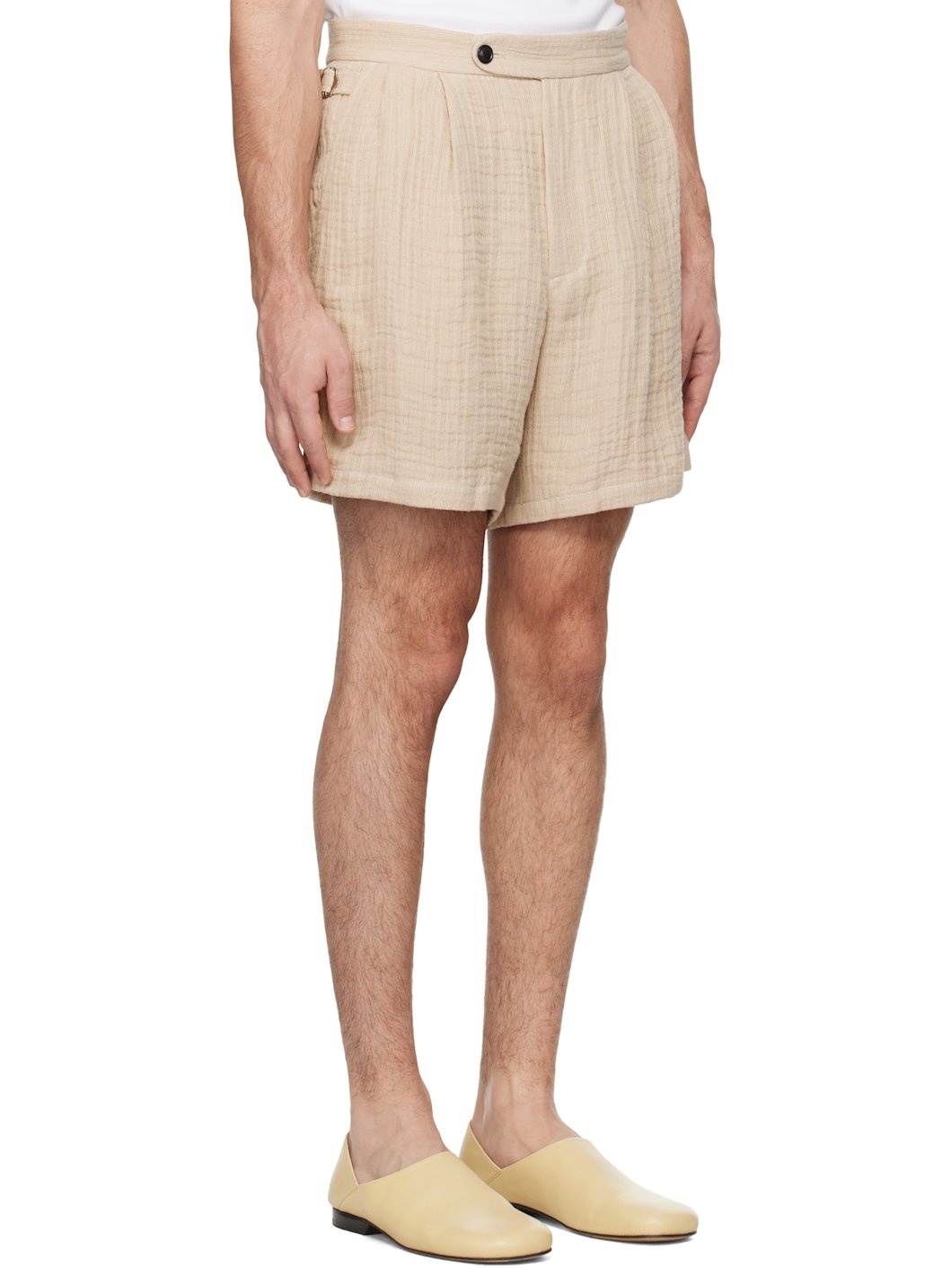 Beige Double Weave Linen Shorts - 2