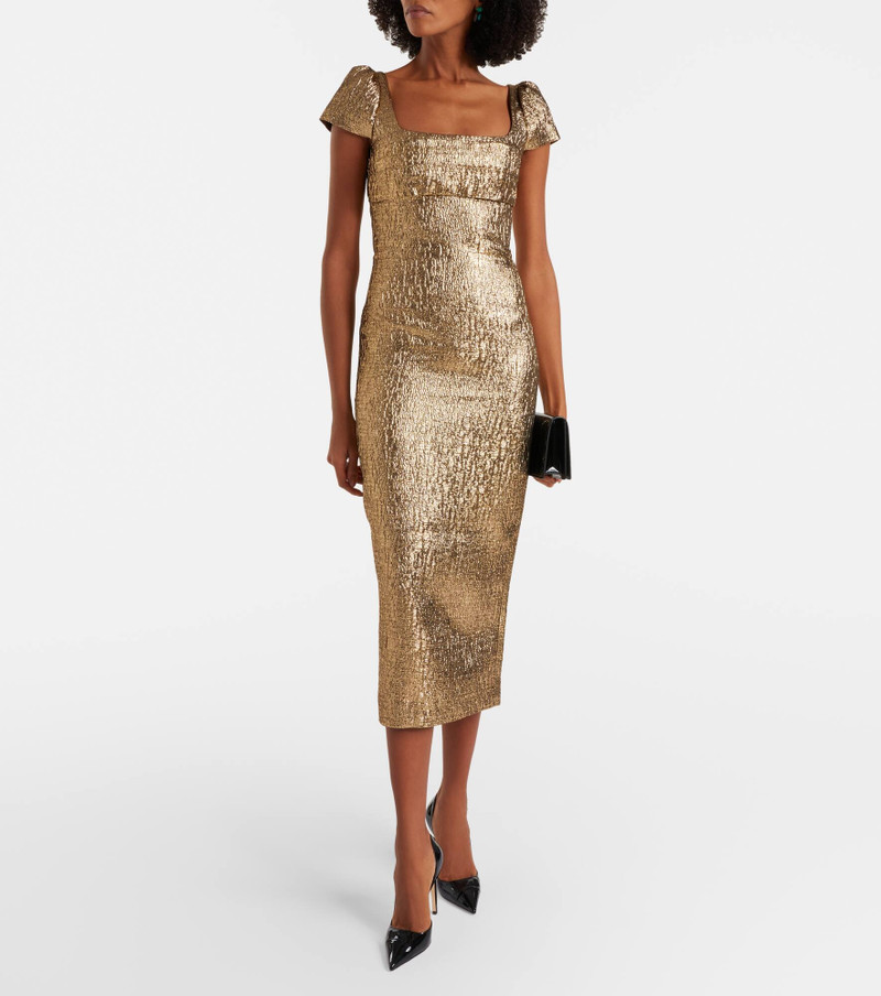 ROLAND MOURET Draped lamé jacquard cocktail dress outlook