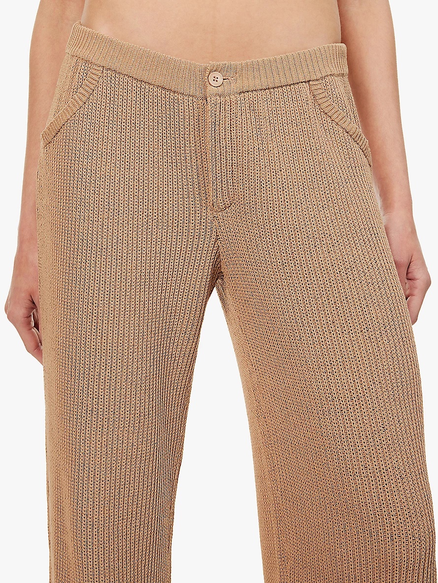 Wide-leg knitted cotton-blend trousers - 5