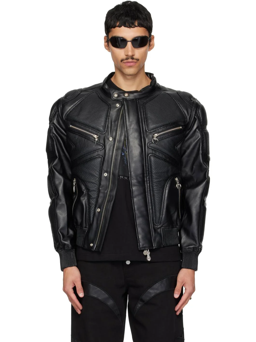 Black Diamond Back Faux-Leather Jacket - 1