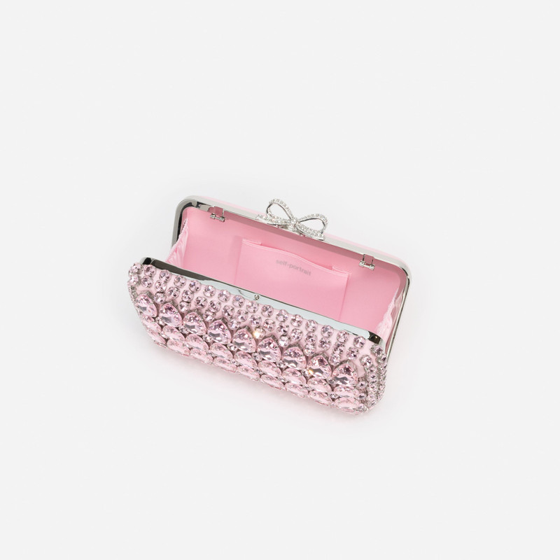 self-portrait Pink Satin Crystal Clutch Bag outlook