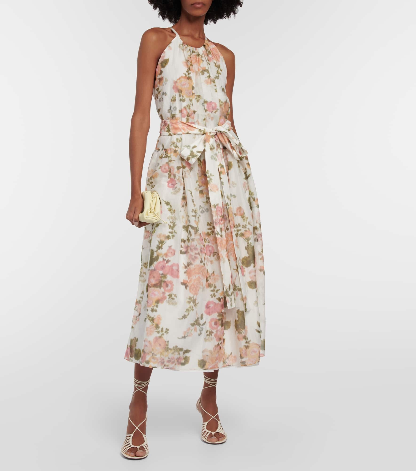 Zinnia floral cotton and silk midi dress - 2