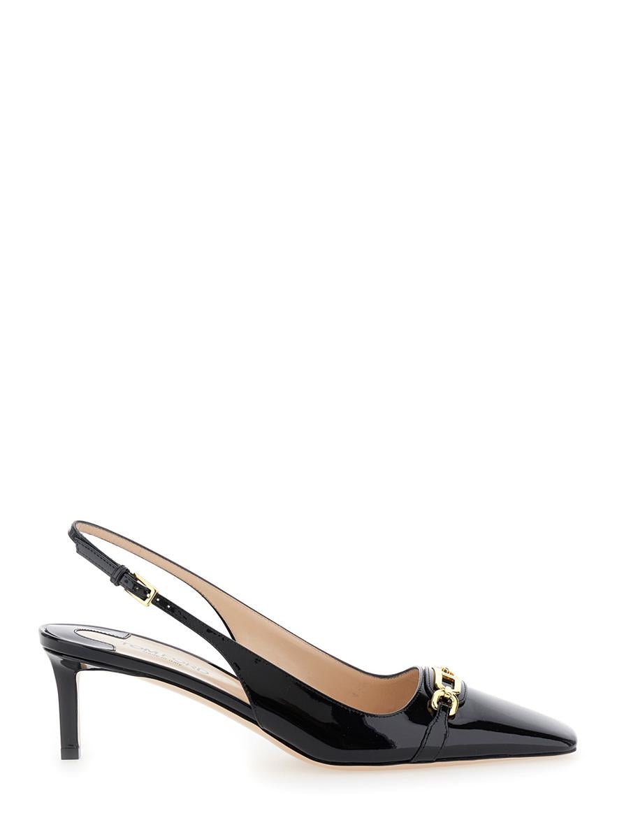 Tom Ford Black Slingback Pumps With T Logo Detail In Patent Leather Woman - 1