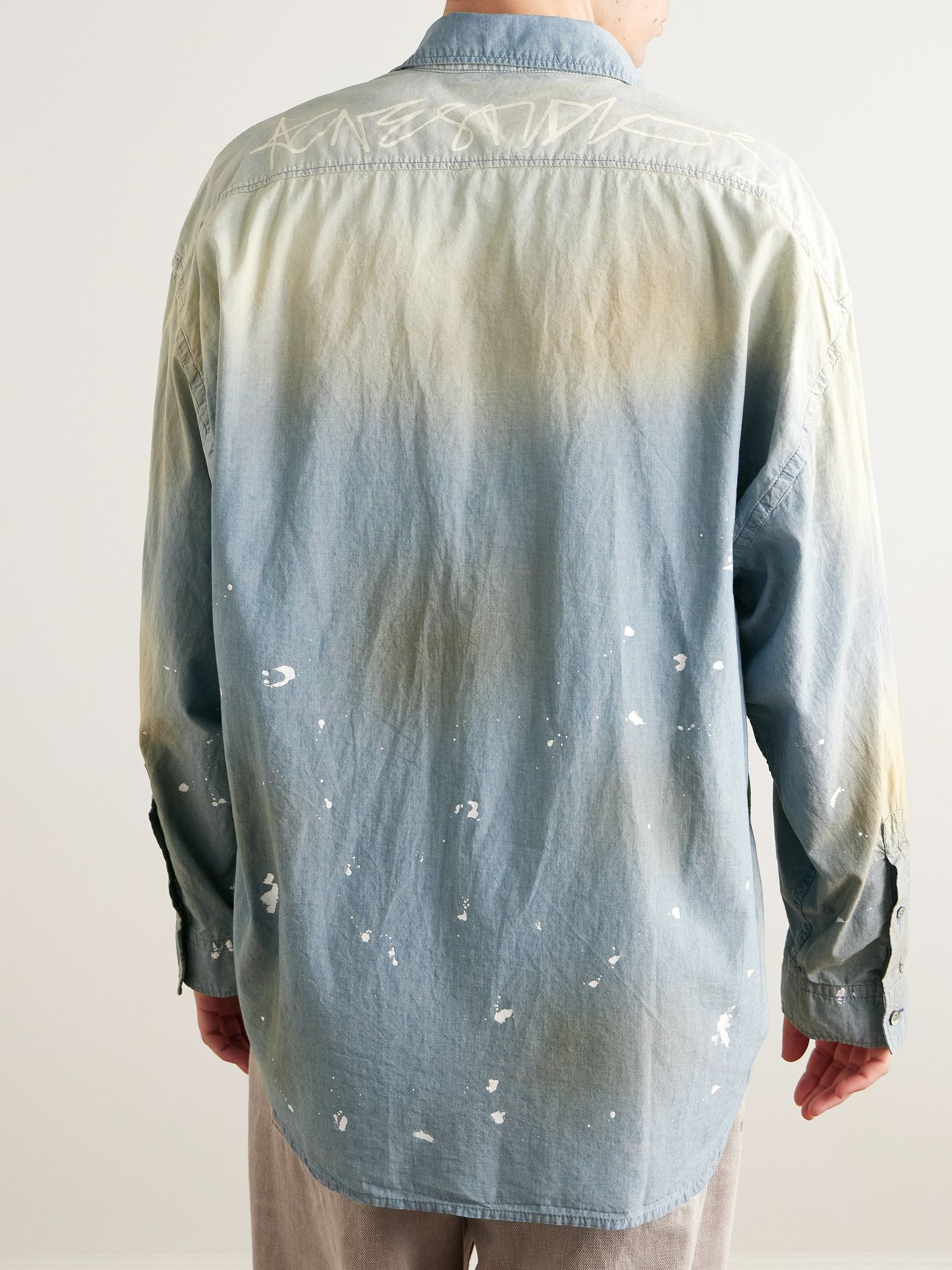 Distressed Cotton-Chambray Shirt Light blue - 3