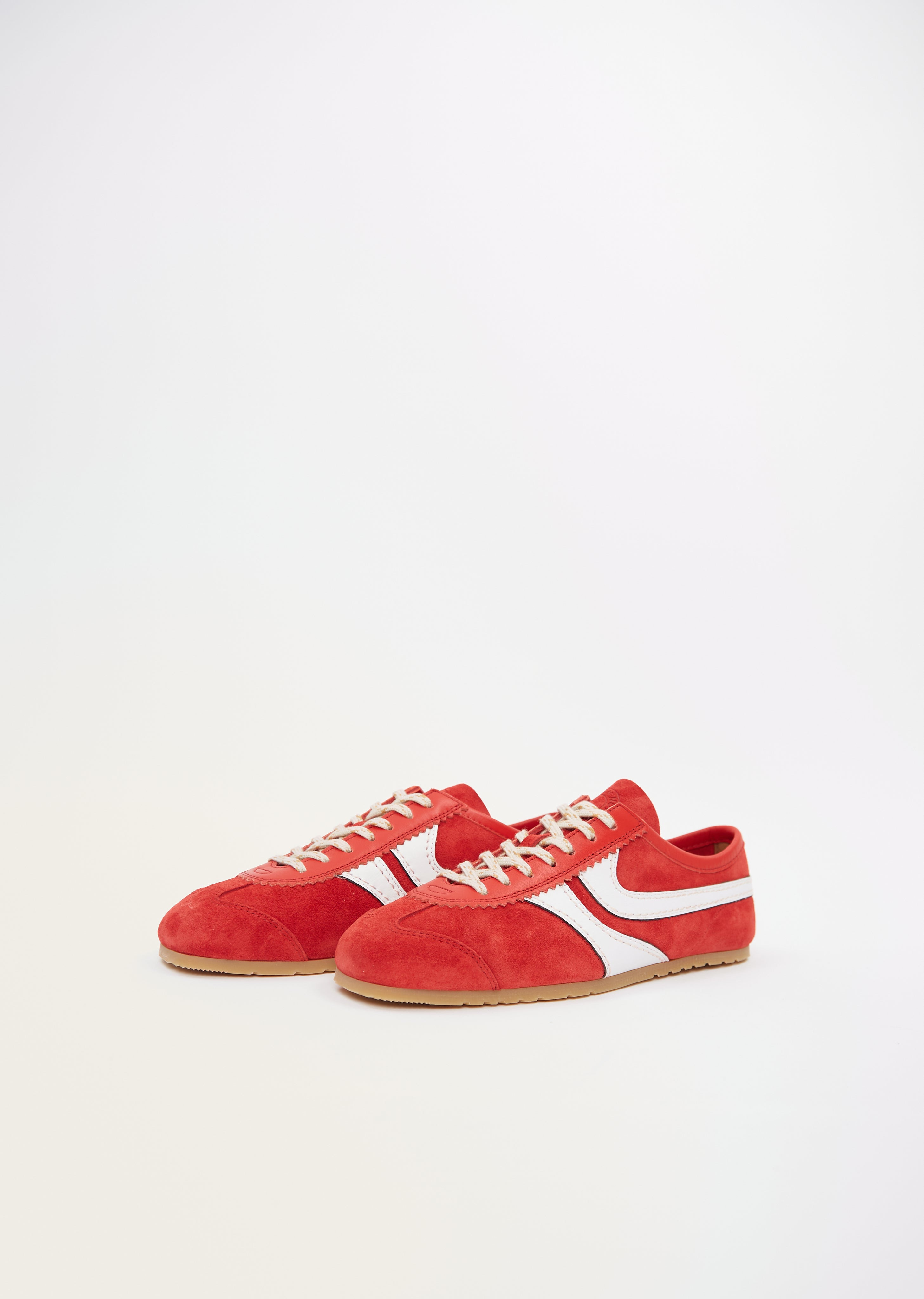 Suede Leather Trainer — Red - 2