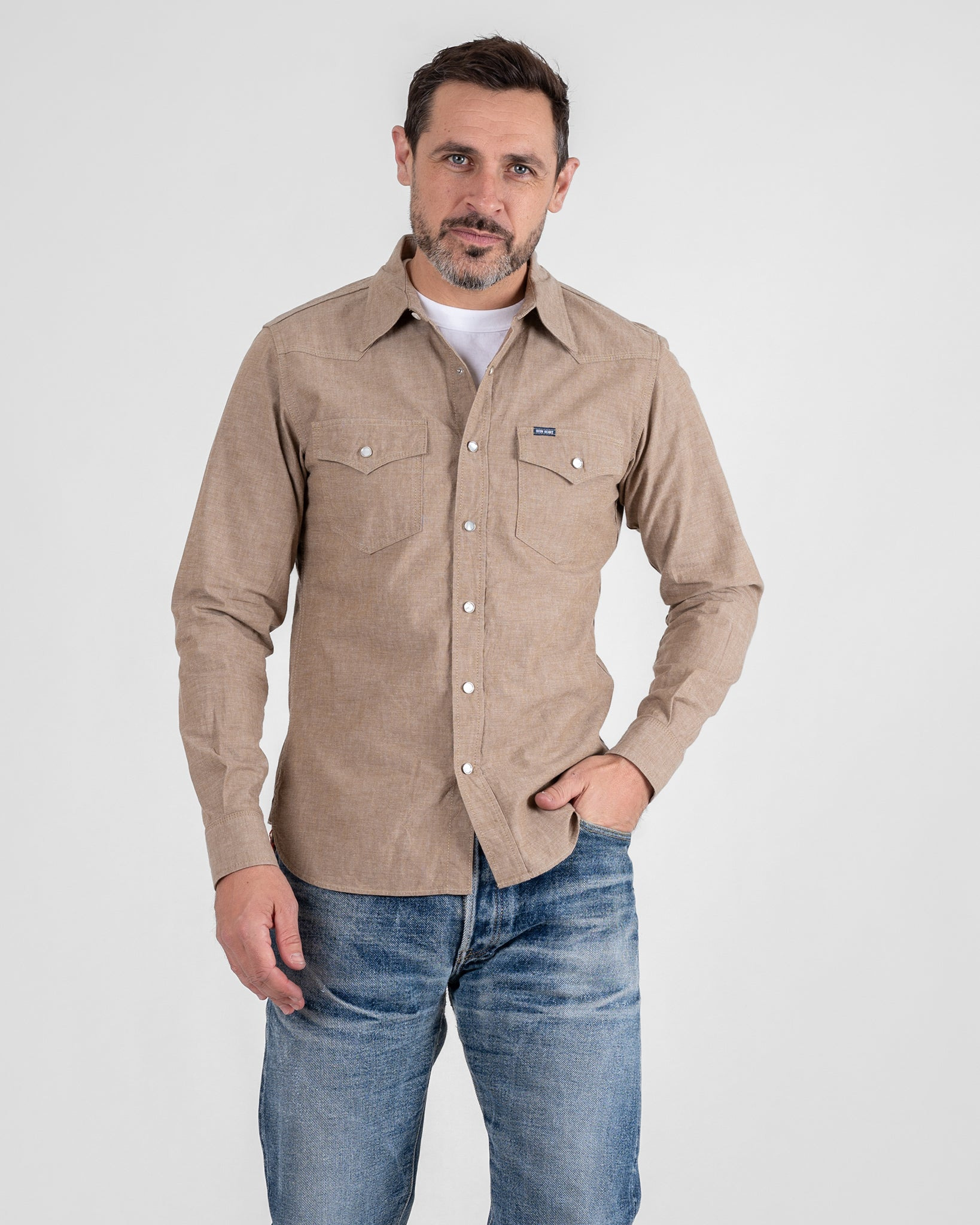 IHSH-315-KHA 10oz Selvedge Chambray Western Shirt - Khaki - 2