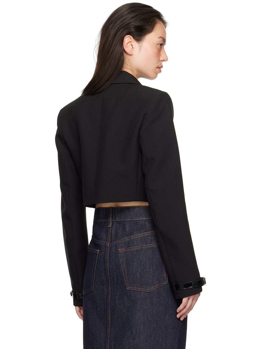 Black Cropped Tailored Blazer - 3