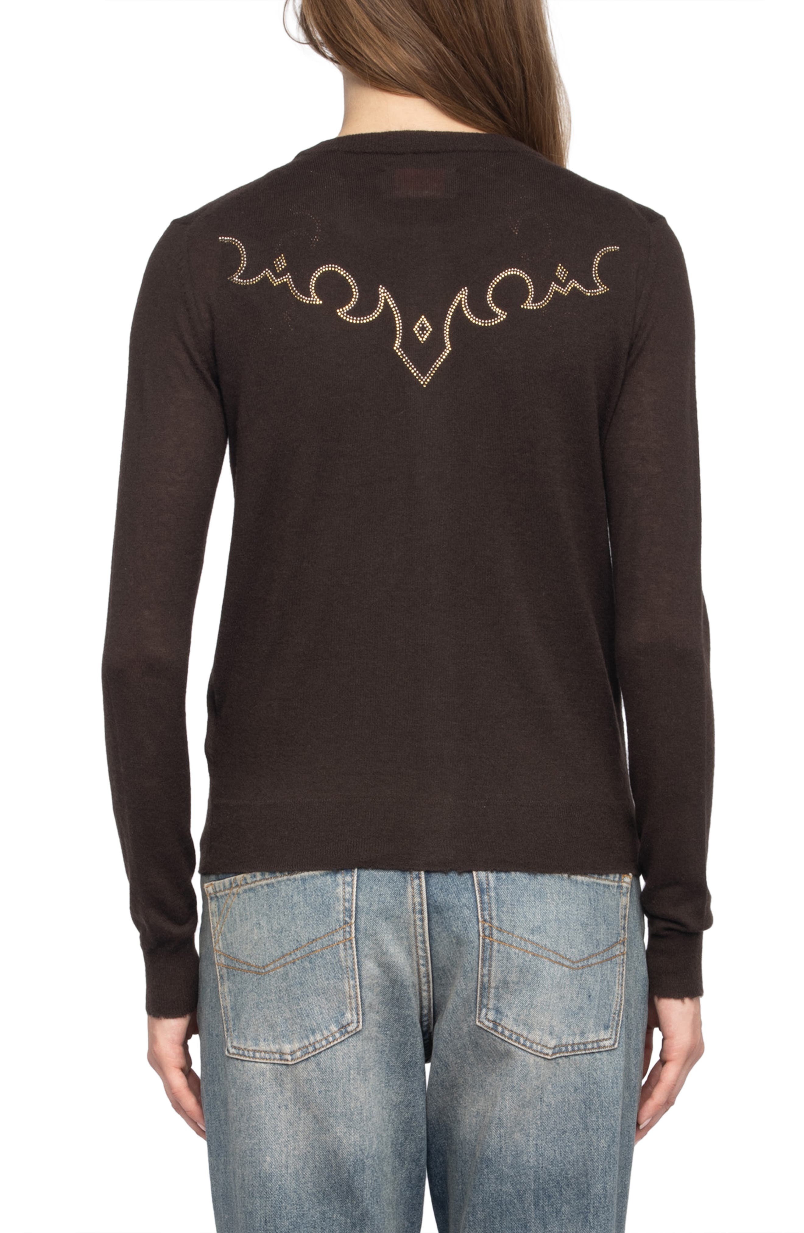 Zadig & Voltaire Missya West Strass Rhinestone Cardigan in Dark Chocolate at Nordstrom - 2